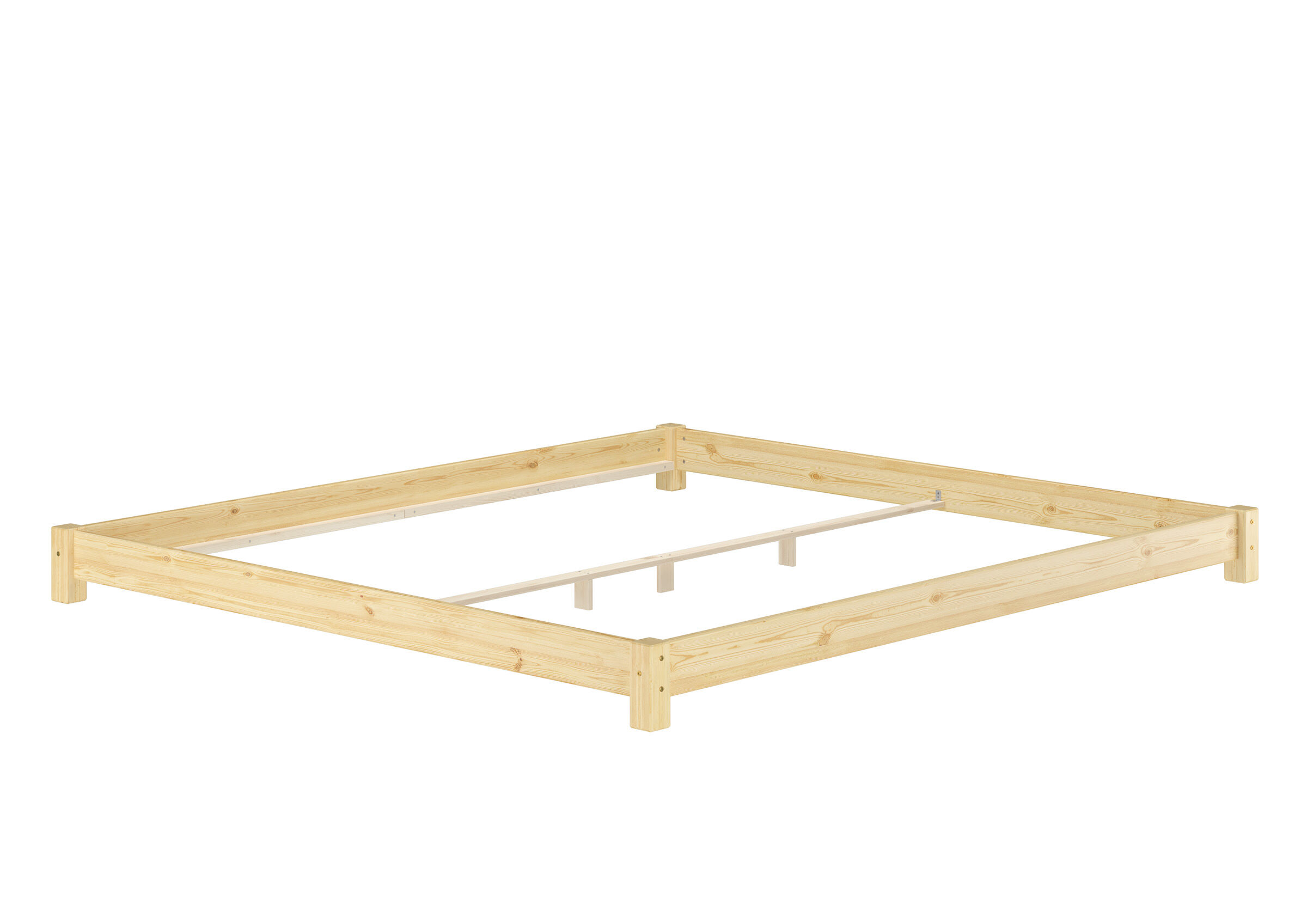 holzbettrahmen, bettgrundrahmen, bettrahmen, holz, naturholz, Kiefernholzbettrahmen 200x200 extra niedrig