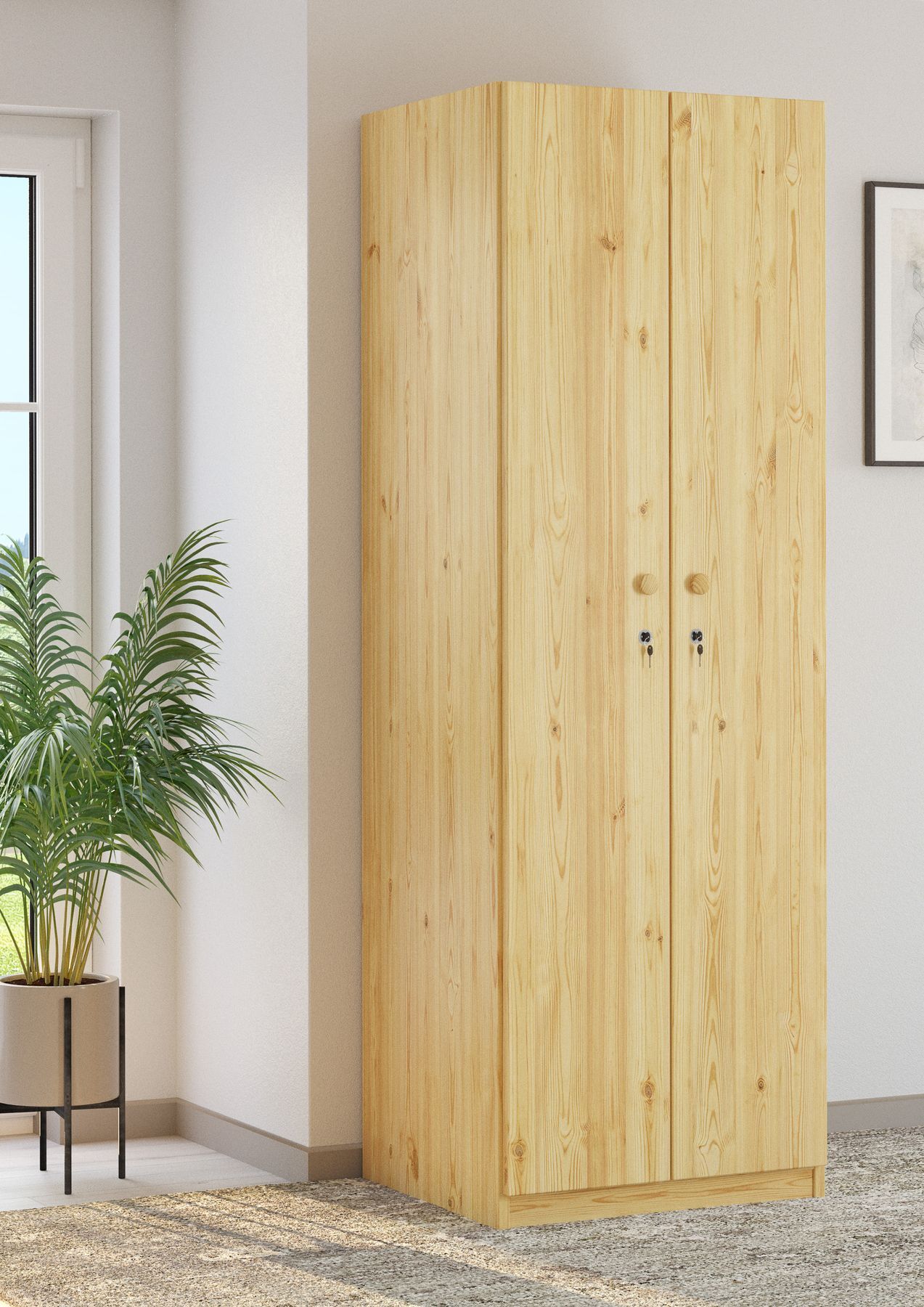 Kleiderschrank, Garderobe, Holz, vierTürig, Naturholz, Zimmerbild des Echtholzschranks