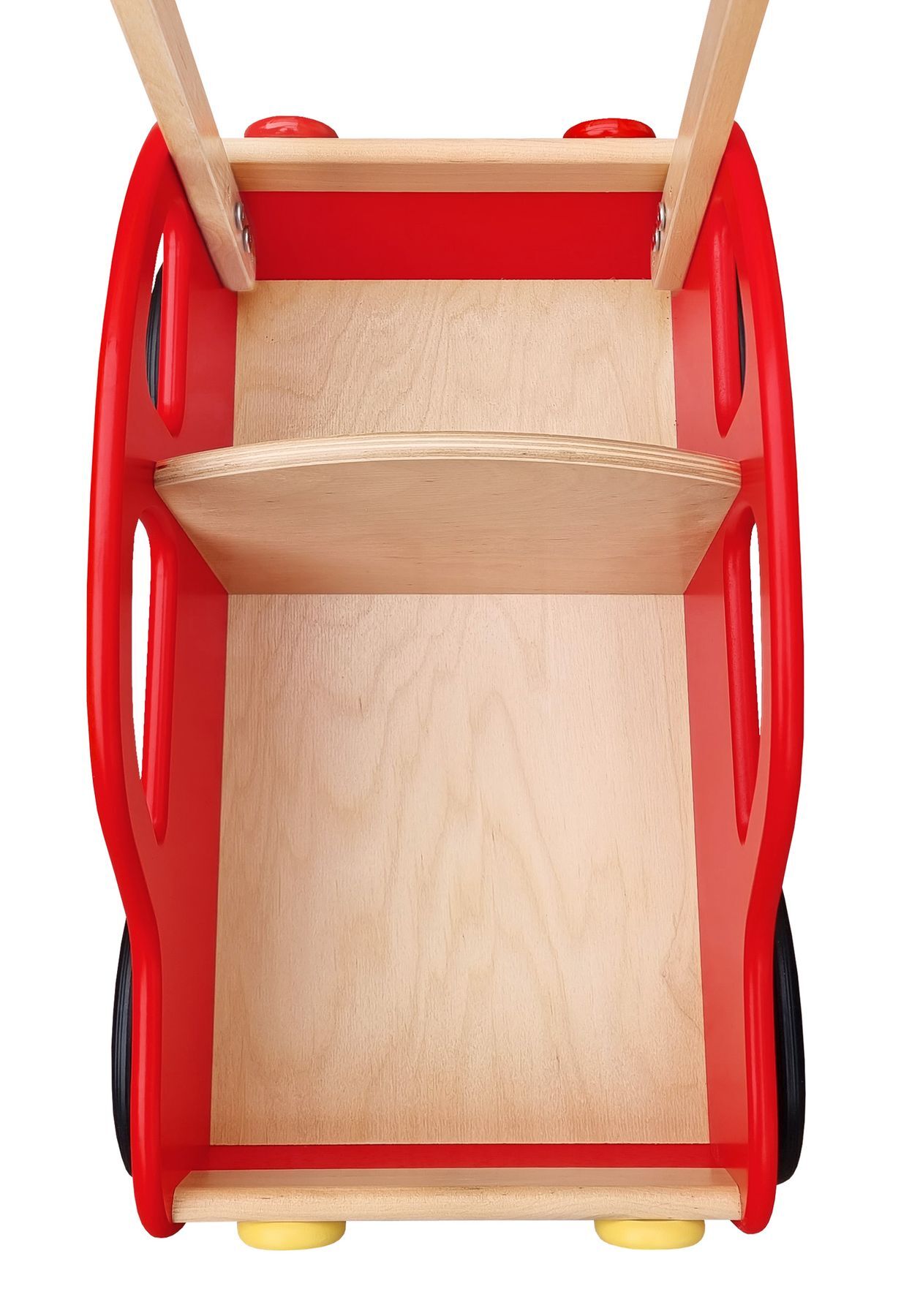 Kinderwagen, Holzwagen, Holz, Rot, Kinderstuhlwagen, Ansicht von oben roter Puppenwagen