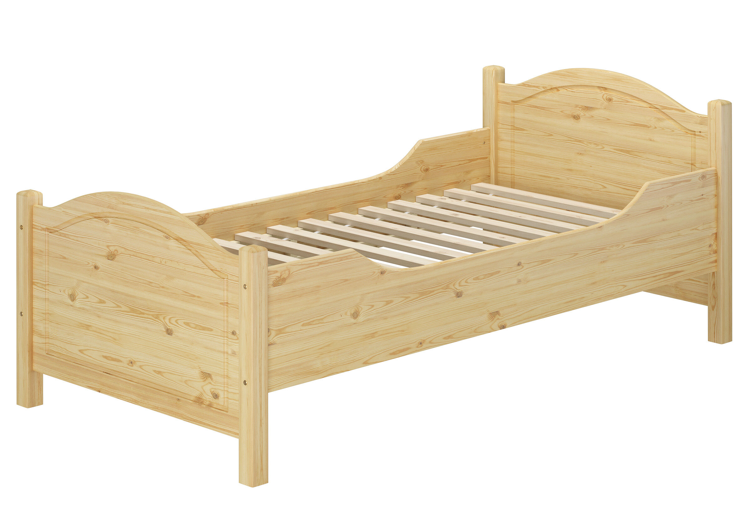 Holzbett, Kinderbett, Kiefer, Naturholz, Lattenrost, Überlanges Vollholzbett mit Rollrost 100x220