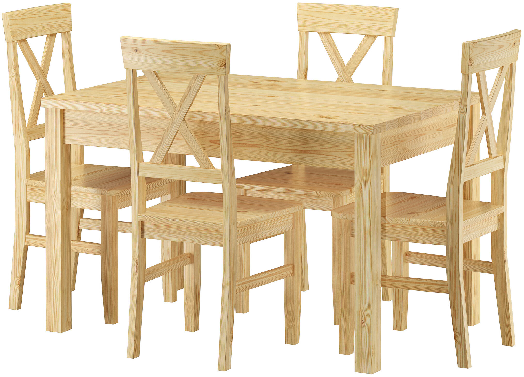 Esstisch-Set, Holztisch, Kiefer, Naturholz, 4 Stühle,
