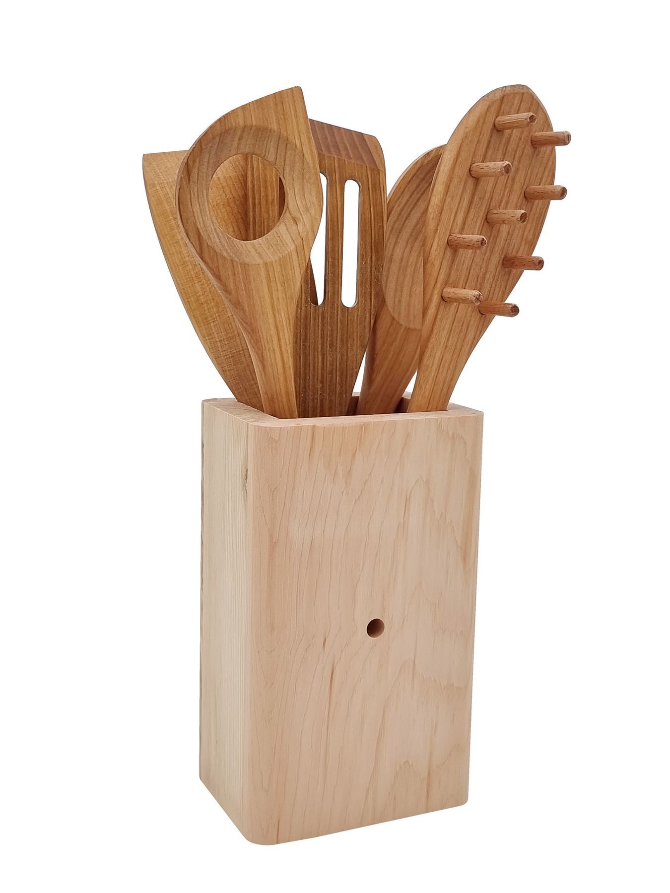 Holzbox mit Kochlöffel, Spaghettilöffel, Pfannenwender