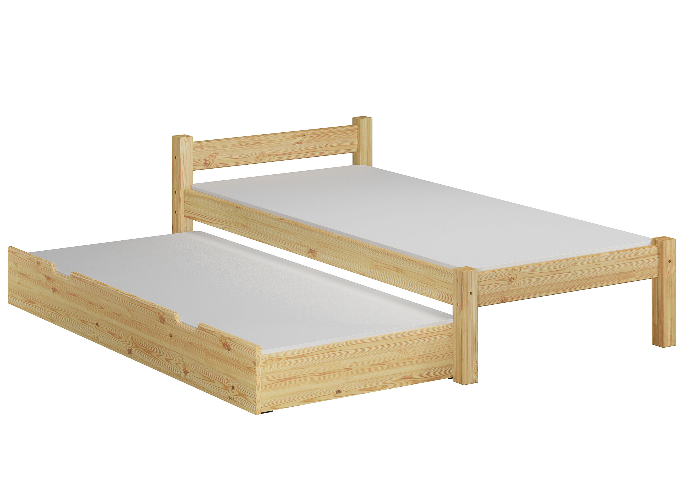 Holzbett, Doppelbett, Kiefer, Bettgestell, Lattenrosthalterung, Einzelbett mit Gästebettkasten Kiefer natur
