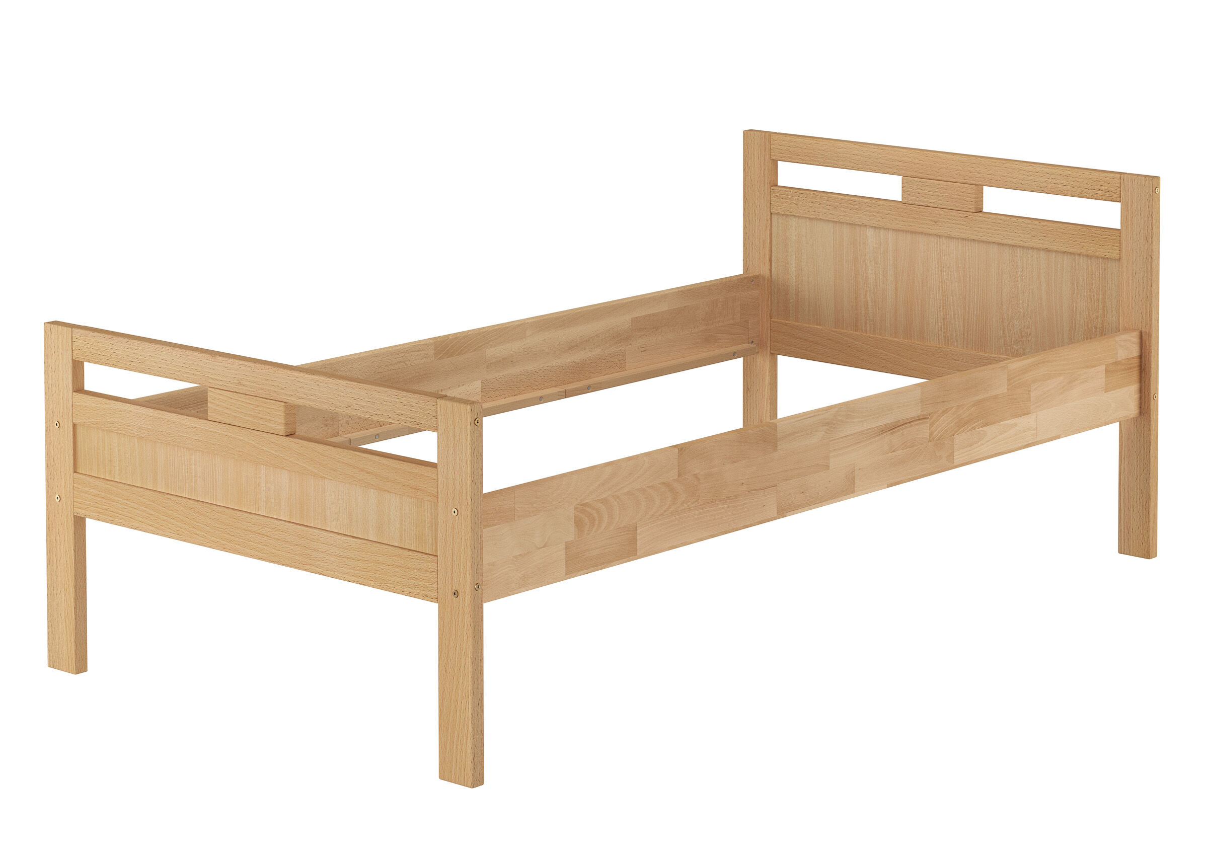 Holzbett, Einzelbett, Kiefernholz, Naturholz, Holzbettgestell, Buche Seniorenbett natur ohne Zubehör