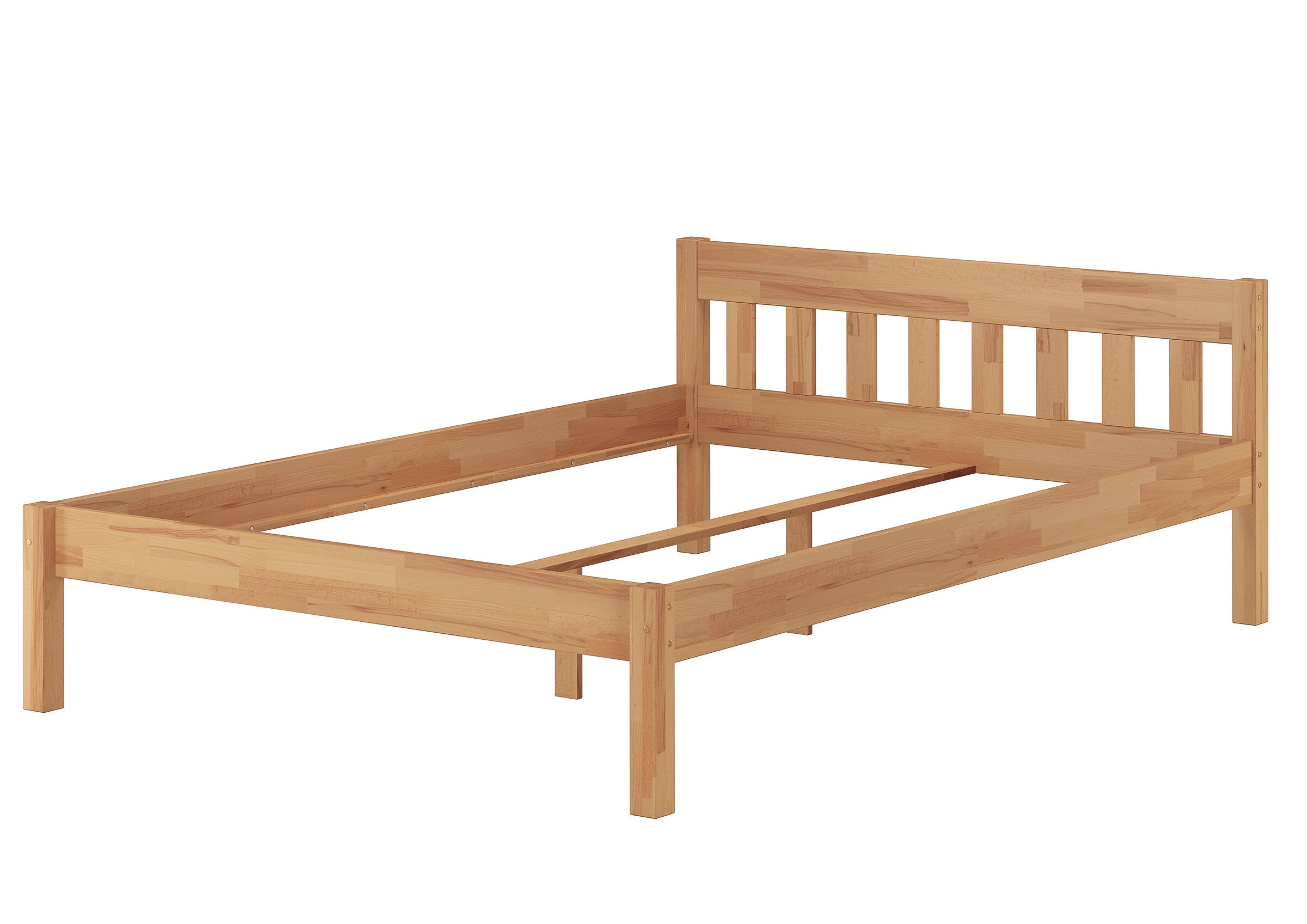 Holzbettgestell, Holzbett, Holzbettrahmen, Bettrahmen, Holzbettgestell, Überlanges Ehebett aus Buche 140x220