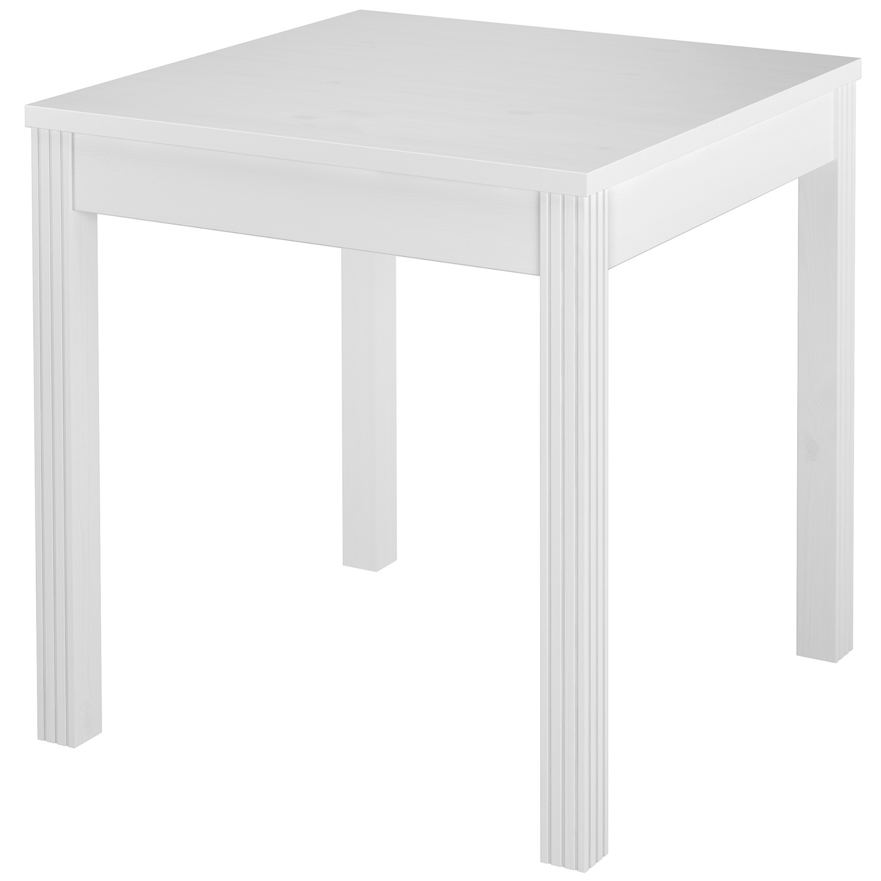 Esstisch, Holztisch, weißer Tisch, gerade Kanten, quadratisches Format, Stabiler Esszimmertisch aus massiver Kiefer, waschweiß lackiert, 75 x 75 cm, Tischbeine mit dekorativen Längsrillen