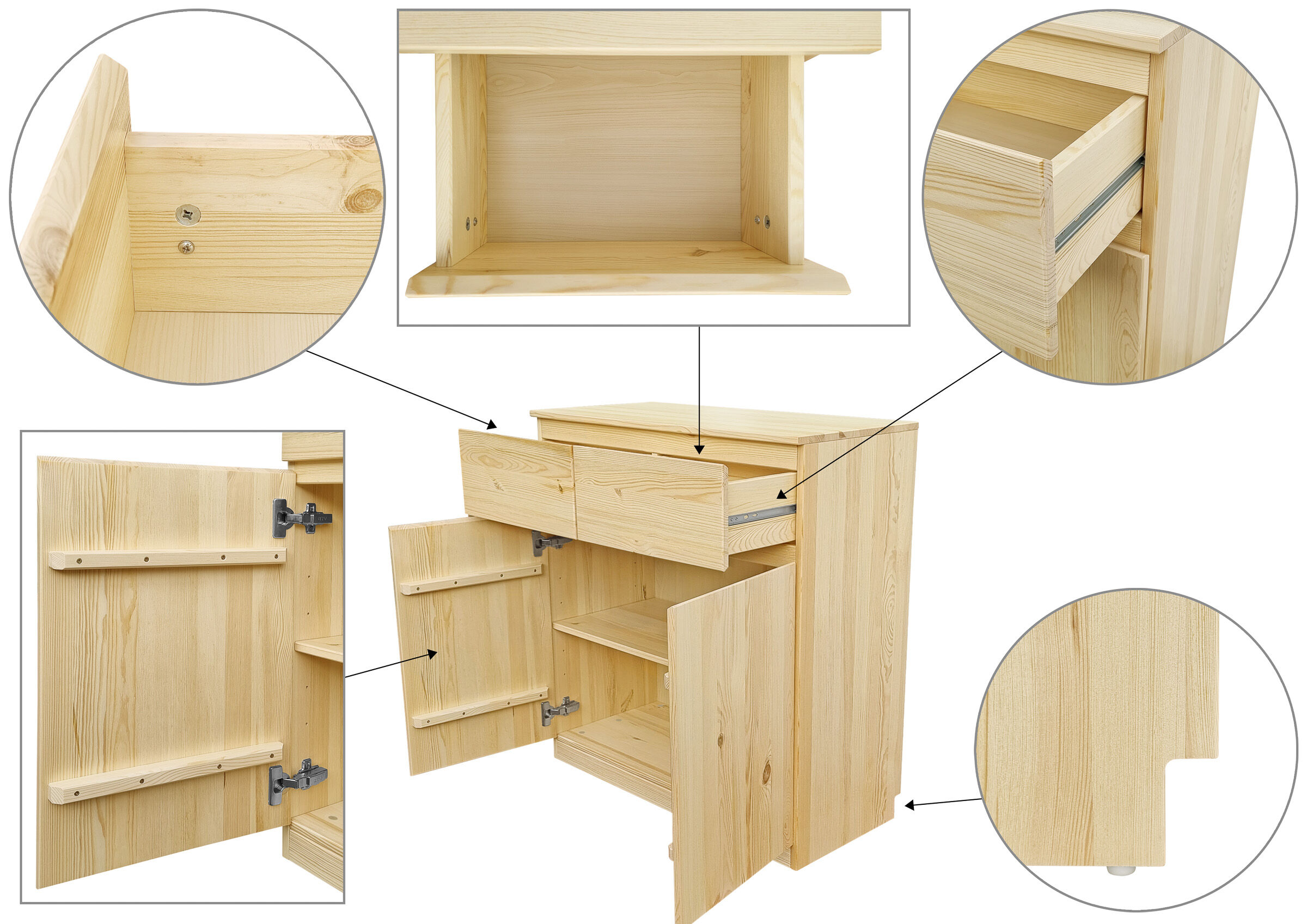 Holz, Küche, Schubladen, Schränkchen, Massivholz, Holzsideboard im Detailbild