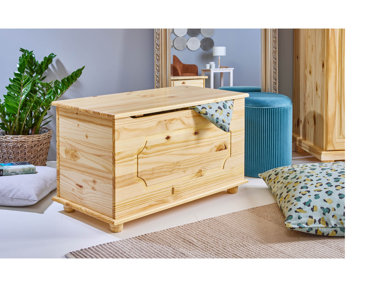 Holztisch, Kiste, Aufbewahrung, Naturholz, Wohnzimmer, Garderobentruhe kiefer massiv