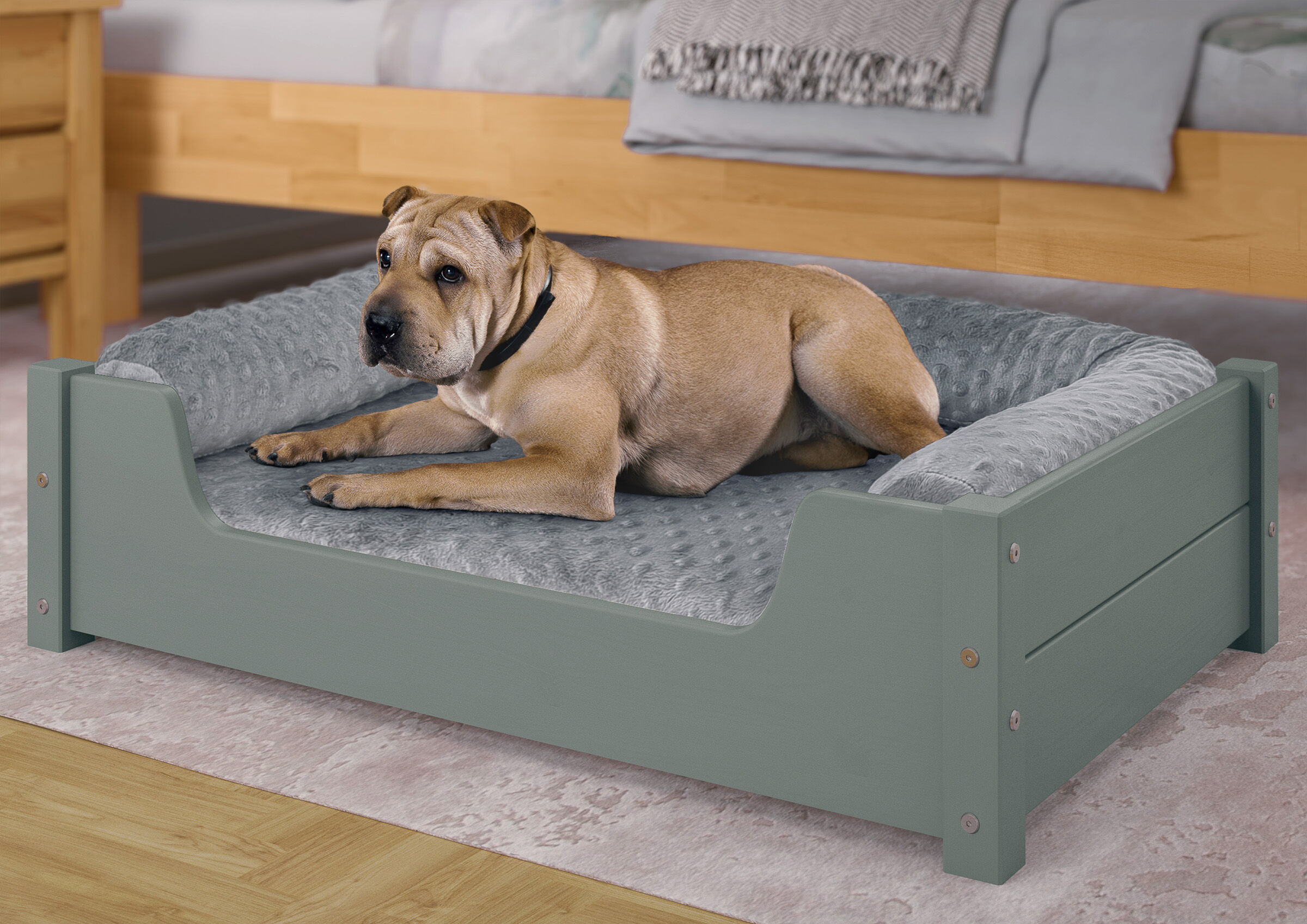 Hundebett, Tierbett, Erhöhtes Bett, gepolstert, grün, Hundebett für mittelgroße Hunde