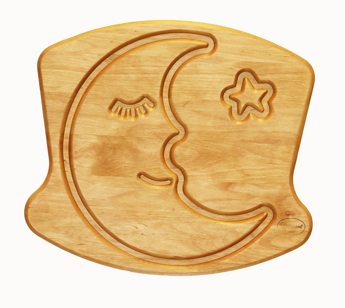 Holzform, Mond, Schneeflocke, Gesicht, Mondgesicht, Holzwiege von vorne