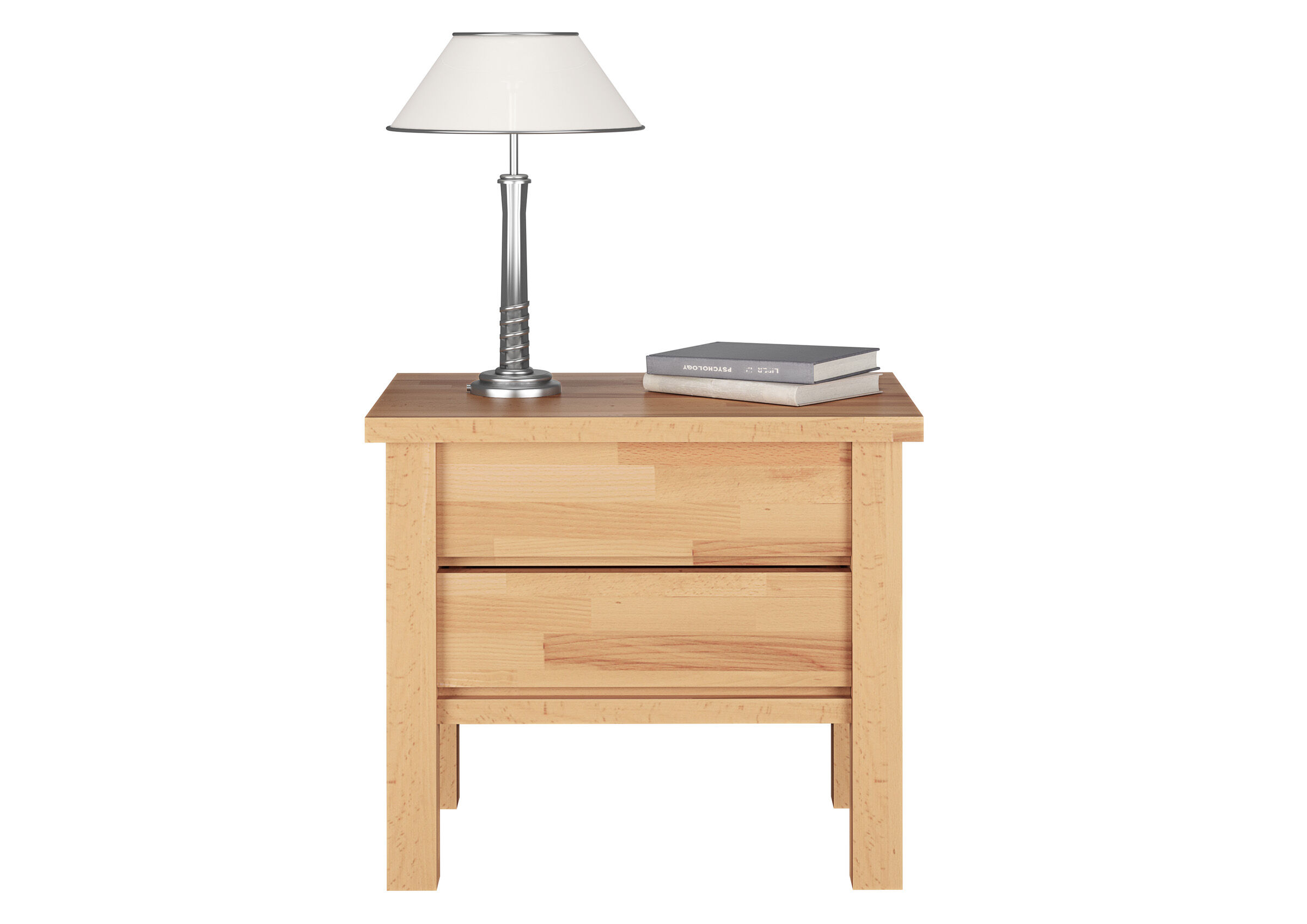 Nachttisch, Schubladen, Holz, Tischlampe, Bücher, moderner zeitloser Stil