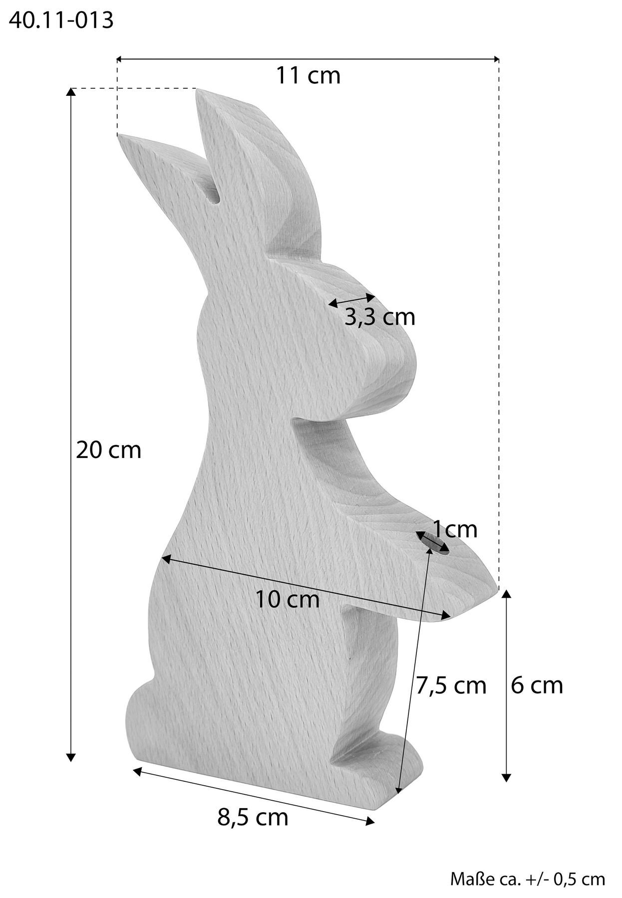 Holzfigur, Hase, Dekor, Skulptur, Holzkunst, Maßskizze des Osterhasen 20 cm