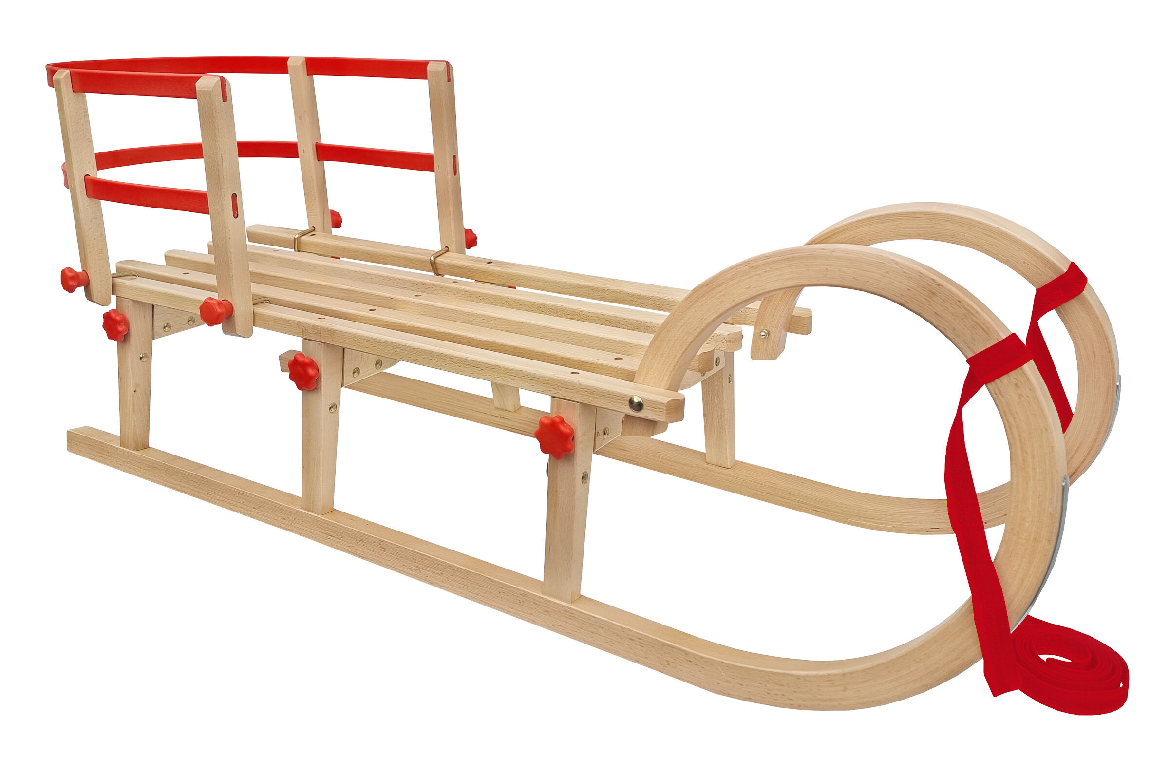 Holz-Schlitten, Schlittenrahmen, Ringe aus Holz, Rotband, Kinder-Schlitten, Klappschlitten mit Lehne