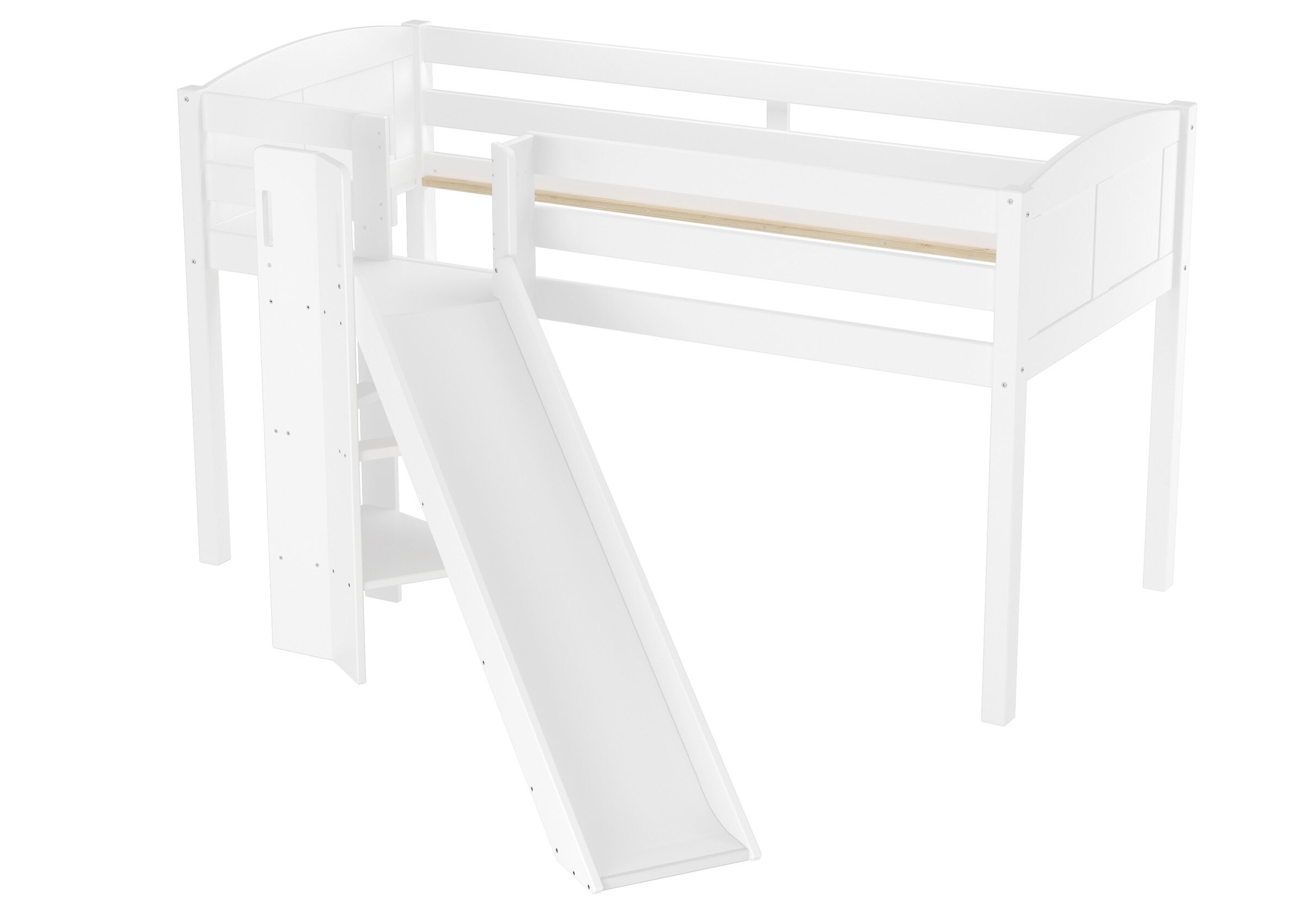 Hochbett, Spielbett, Rutsche, Holz, weiß, Kiefernbett mit Rutsche