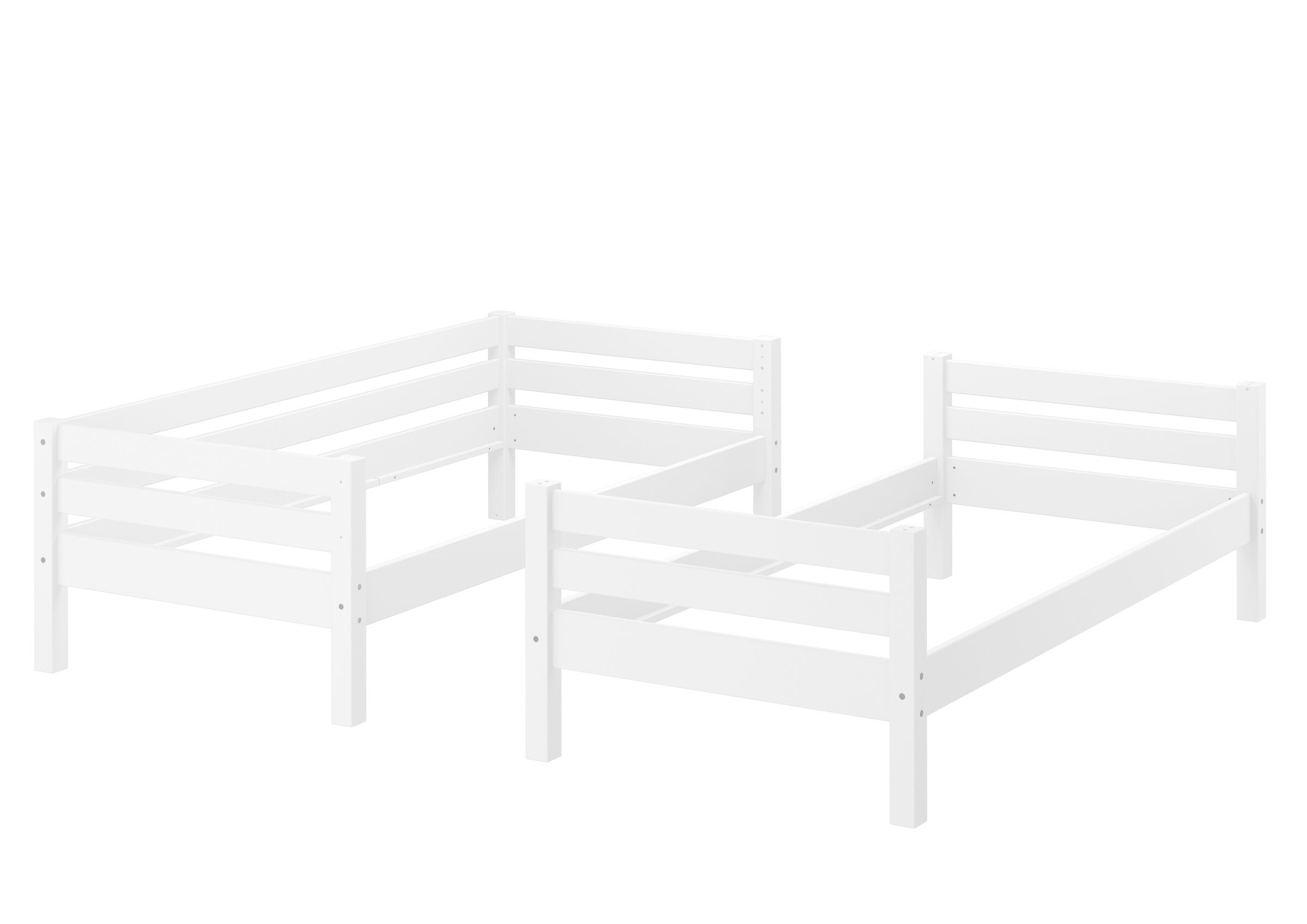 Holzbett, Kinderbett, Weiß, Holzlatten, Rahmenbett, Teilbares Stockbett aus Buche für Erwachsene