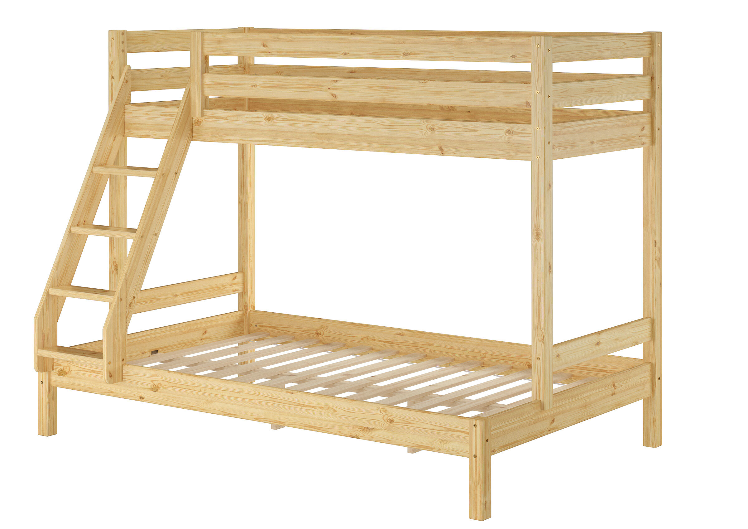 hochbett, holz, naturholz, leiterzugang, lattenbett, Etagenbett Kiefer natur mit Lattenrost