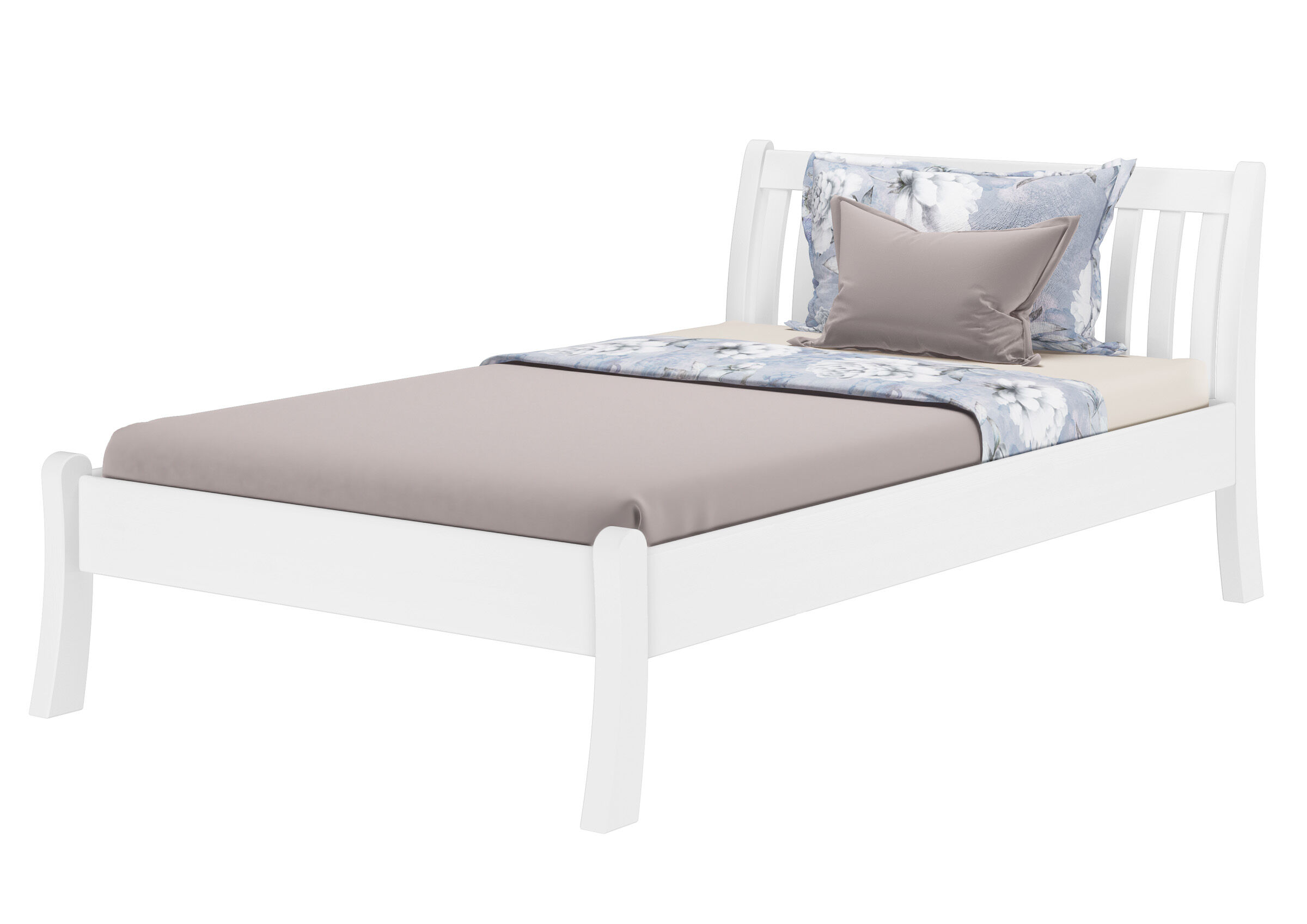 bettrahmen, bett, holzbettrahmen, weiß, großes bett, Einzelbett Kiefer waschweiß mit Matratze
