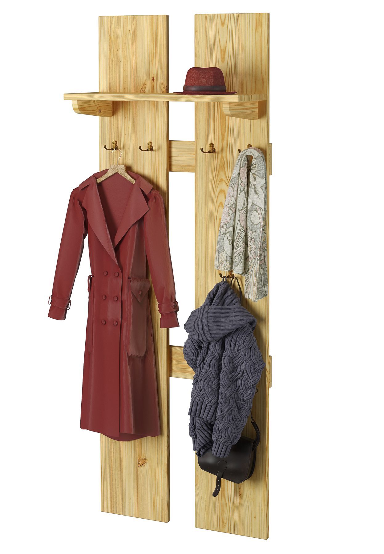 holzregal, flurgarderobe, jacke, schal, mütze,