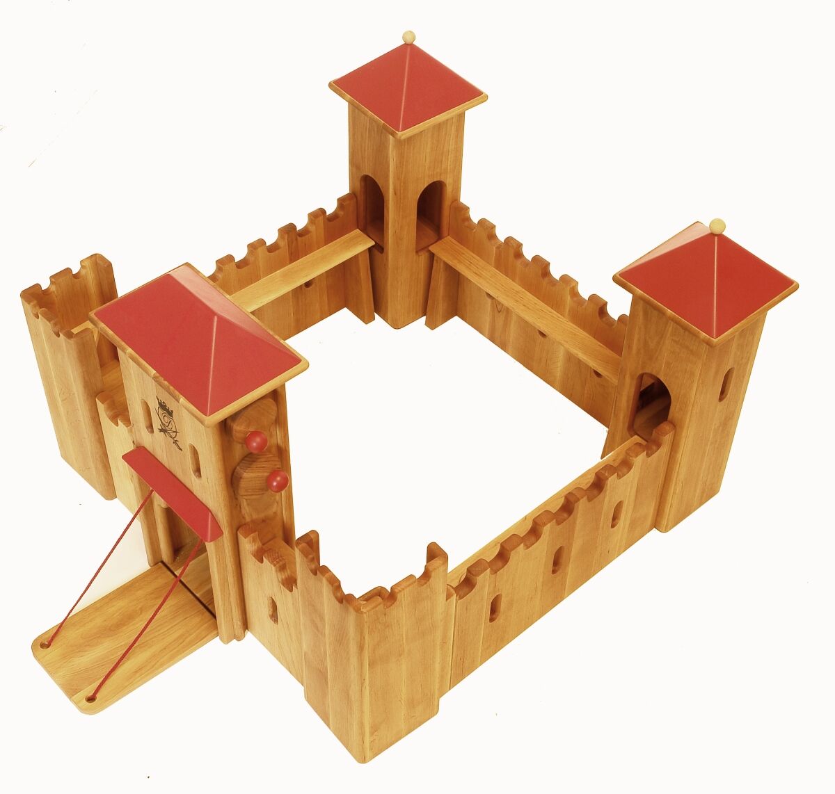 Holzpalisade, Spielburg, Kinderspielzeug, Holzturm, Turmbausatz, Kinderritterburg mit Zugbrücke