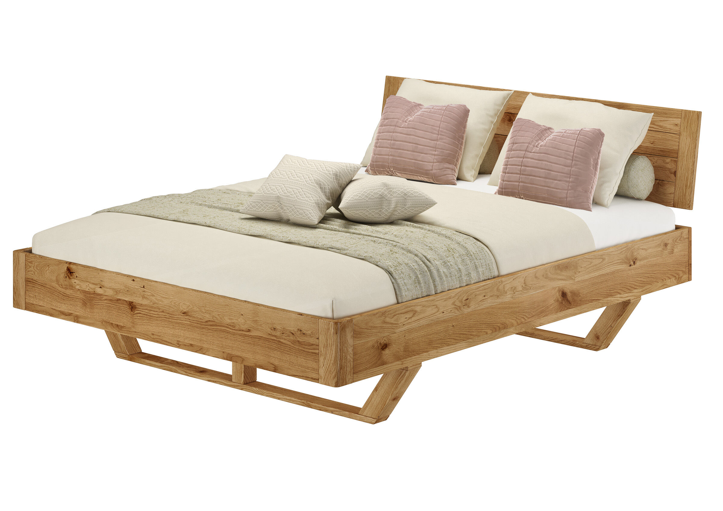 bett, holzbettrahmen, doppelbett, naturholz, bettgestell, Eiche Bett 160x200 mit Kopflehne