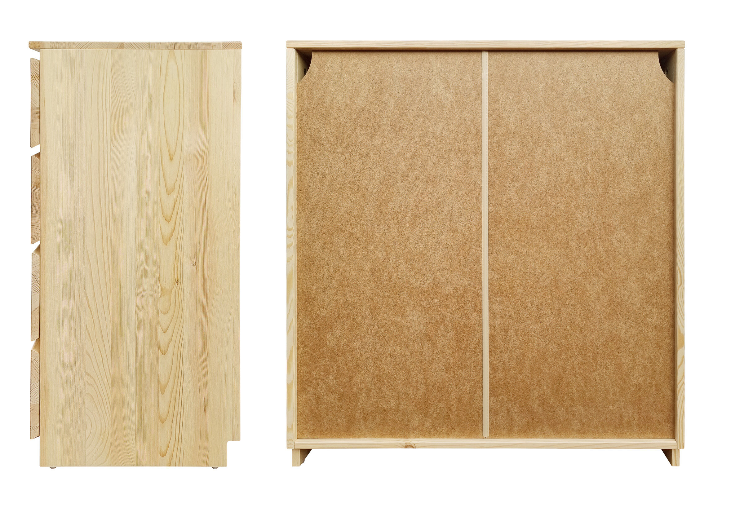 Kiefernholz, Schrank, Schiebetüren, Korpus, Holzoberfläche, Wäschekommode von der Seite und von hinten