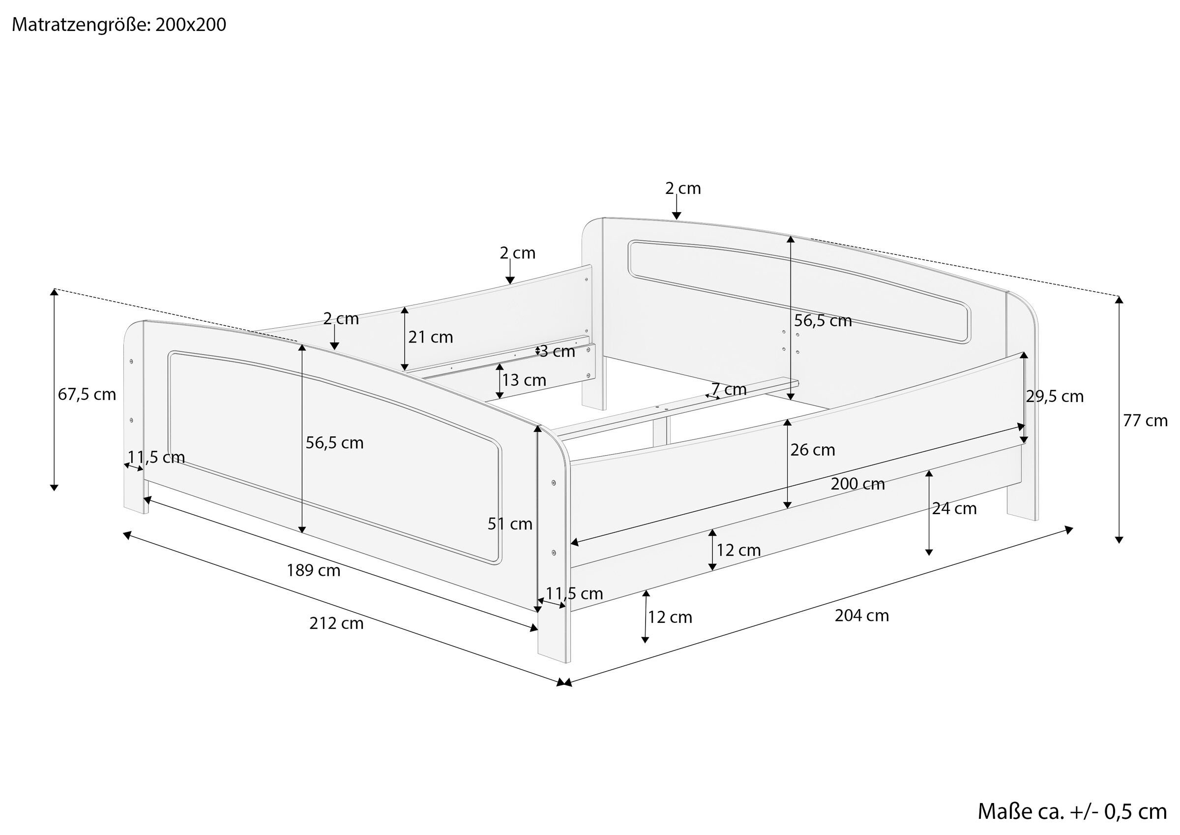 Diagramm, Handlung, Mobiliar, CAD-Diagramm, Maße des Ehebettes 200x200