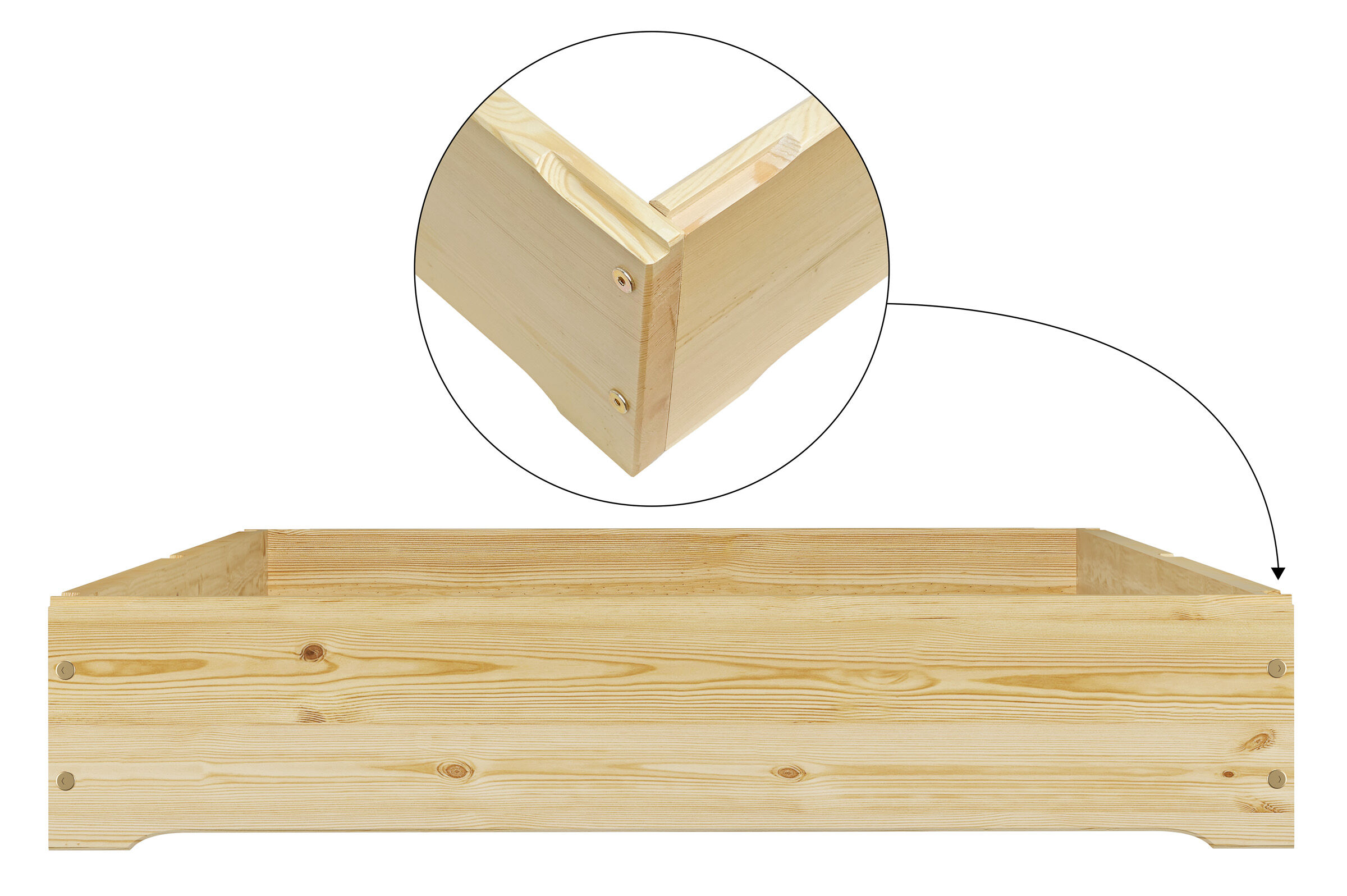 Holzlatten, Holzbalken, Kastenoptik, Vorrichtung, Holzarbeit, Stapelfunktion des Bettes 90x200 im Detail
