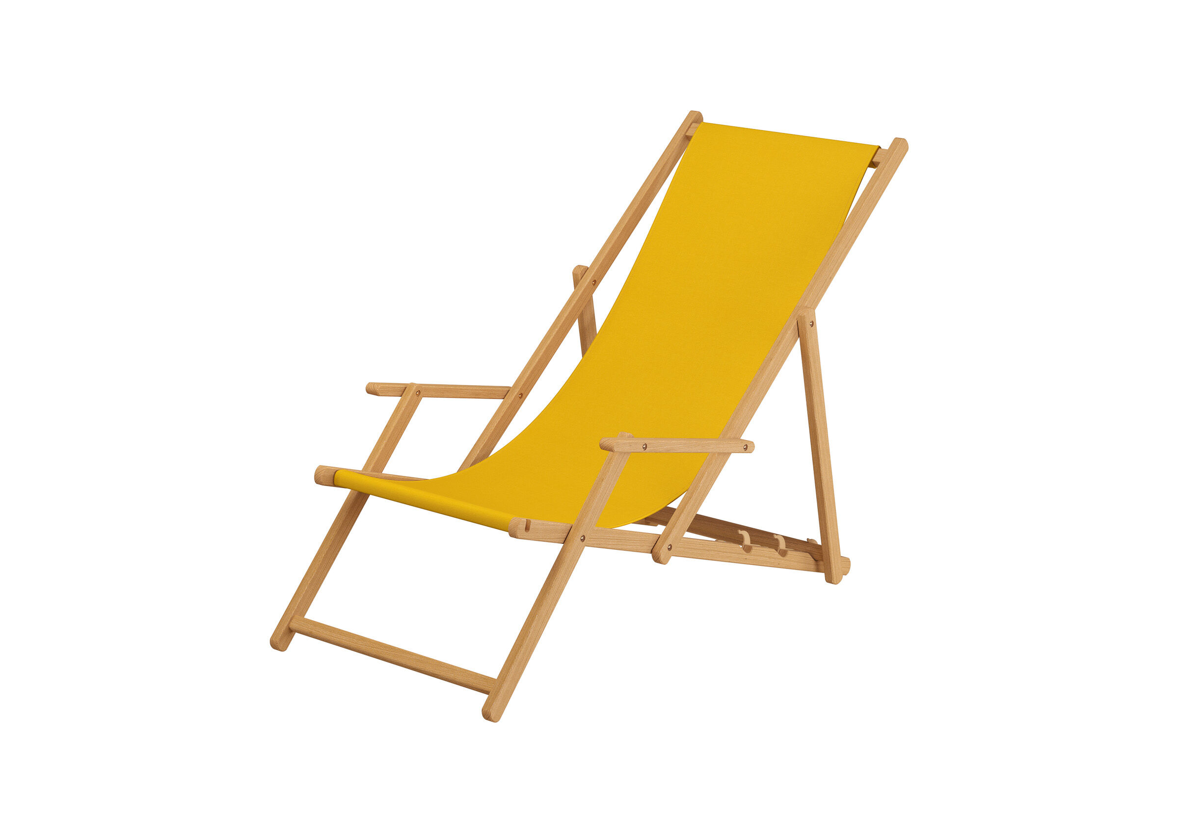 Schaukelstuhl, Gartenstuhl, Holzrahmen, Gelb Sitz, Verstellbares Gestell, Strandstuhl mit gelbem Sitzstoff