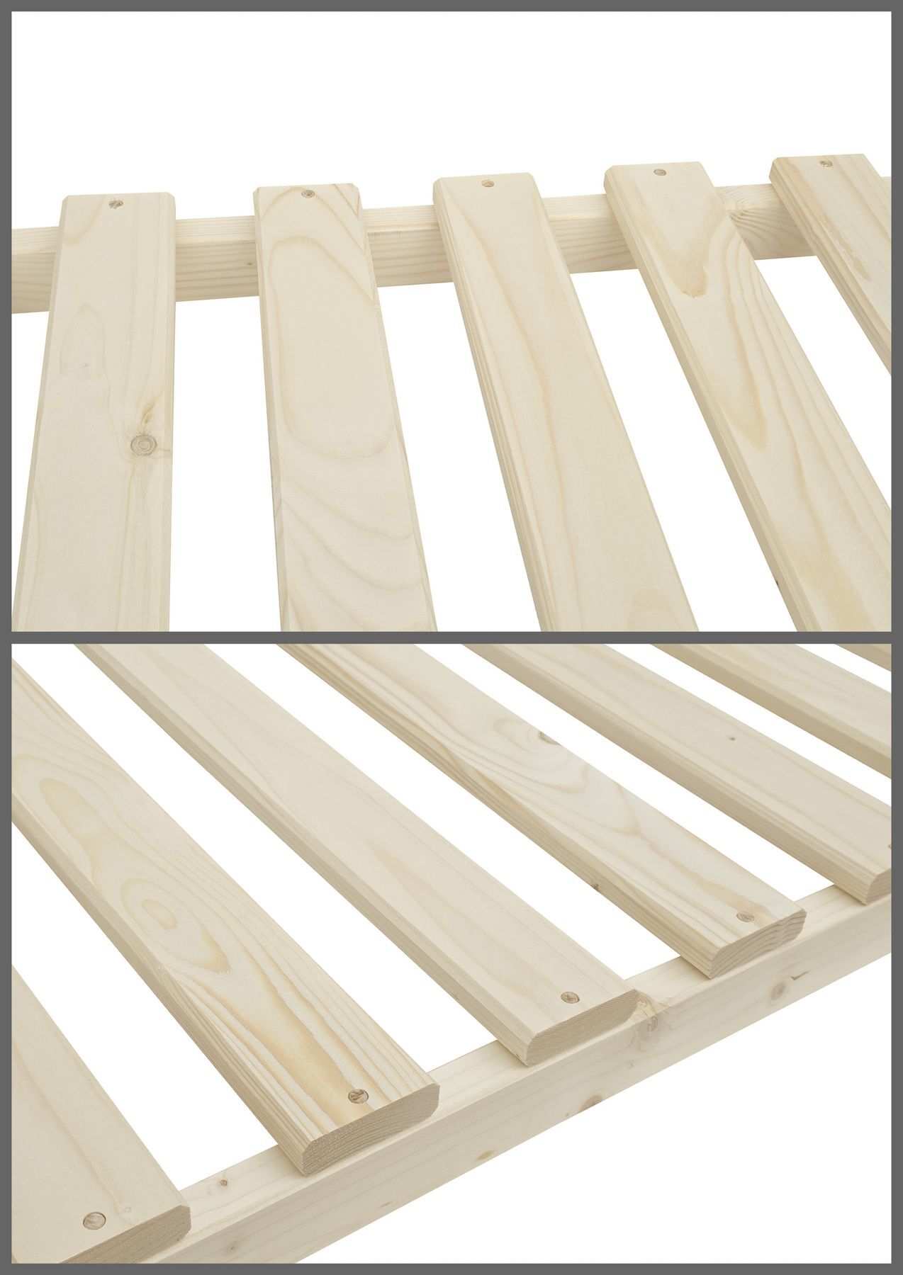 Holz, Holzbettrahmen, Latten, Rahmen, Naturholz, Verbindung des Rostes im Detail