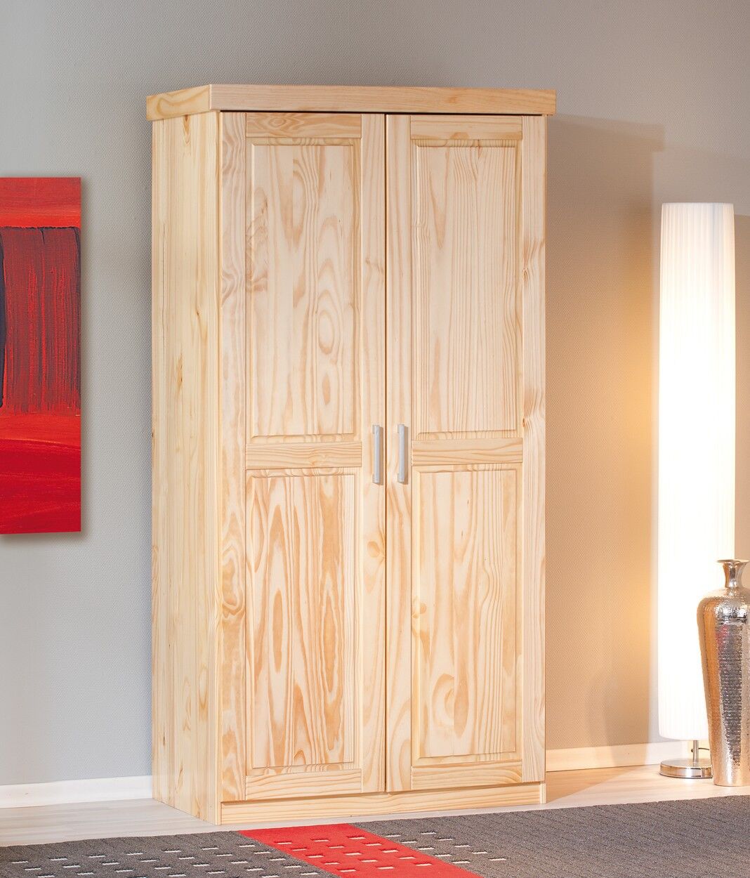 Schrank, Holz, Zweiflügelig?, Korpus aus Holz, Stangengriffe, Kiefernholz Schrank mit 2 Türen
