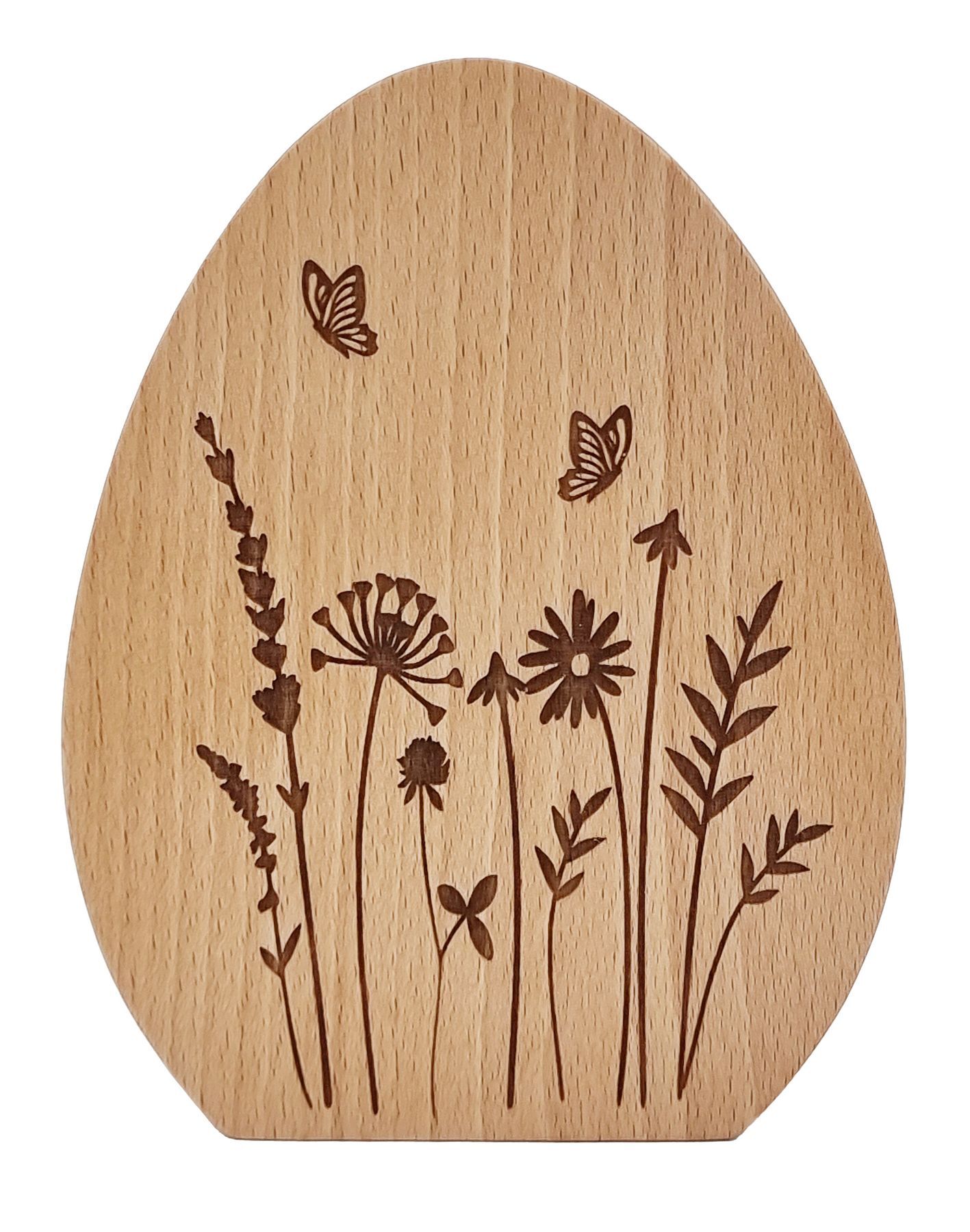 Holz, Holzplatte, Gräser, Blumen, Schmetterlinge, Schönes Wiesenmotiv eingraviert