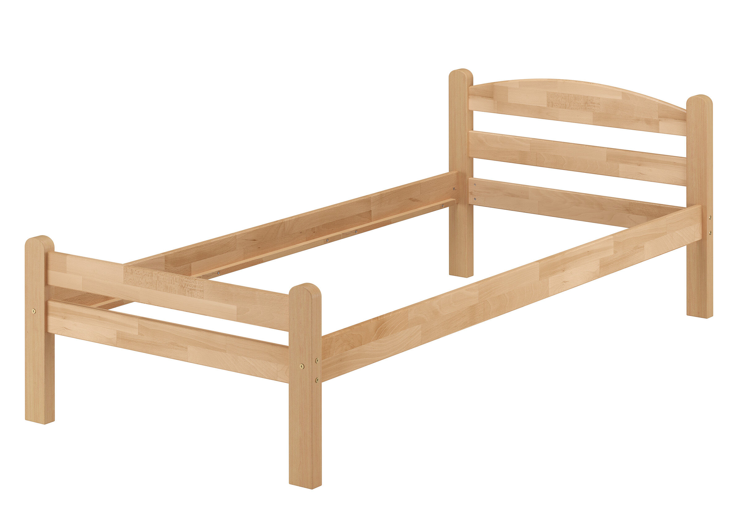 Holzbett, Einzelbett, Kastenholz, Lattenrostfrei, Naturholz, Robustes Einzelbett 90x200 aus Buche