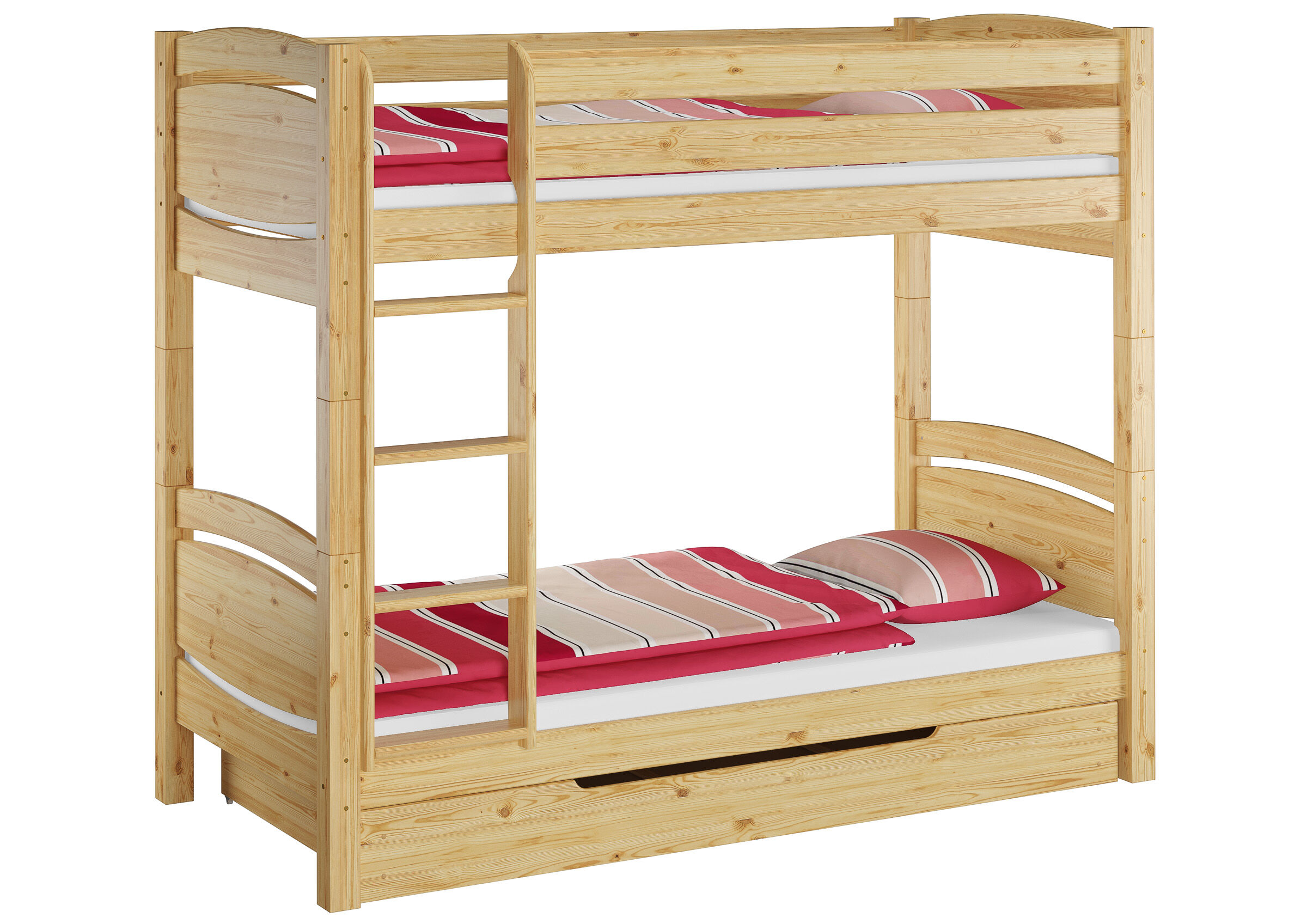 Stockbett, Etagenbett, Holzbettt, Spilio, Mangrovenholz, Kinderbett Kiefer natur mit Schublade