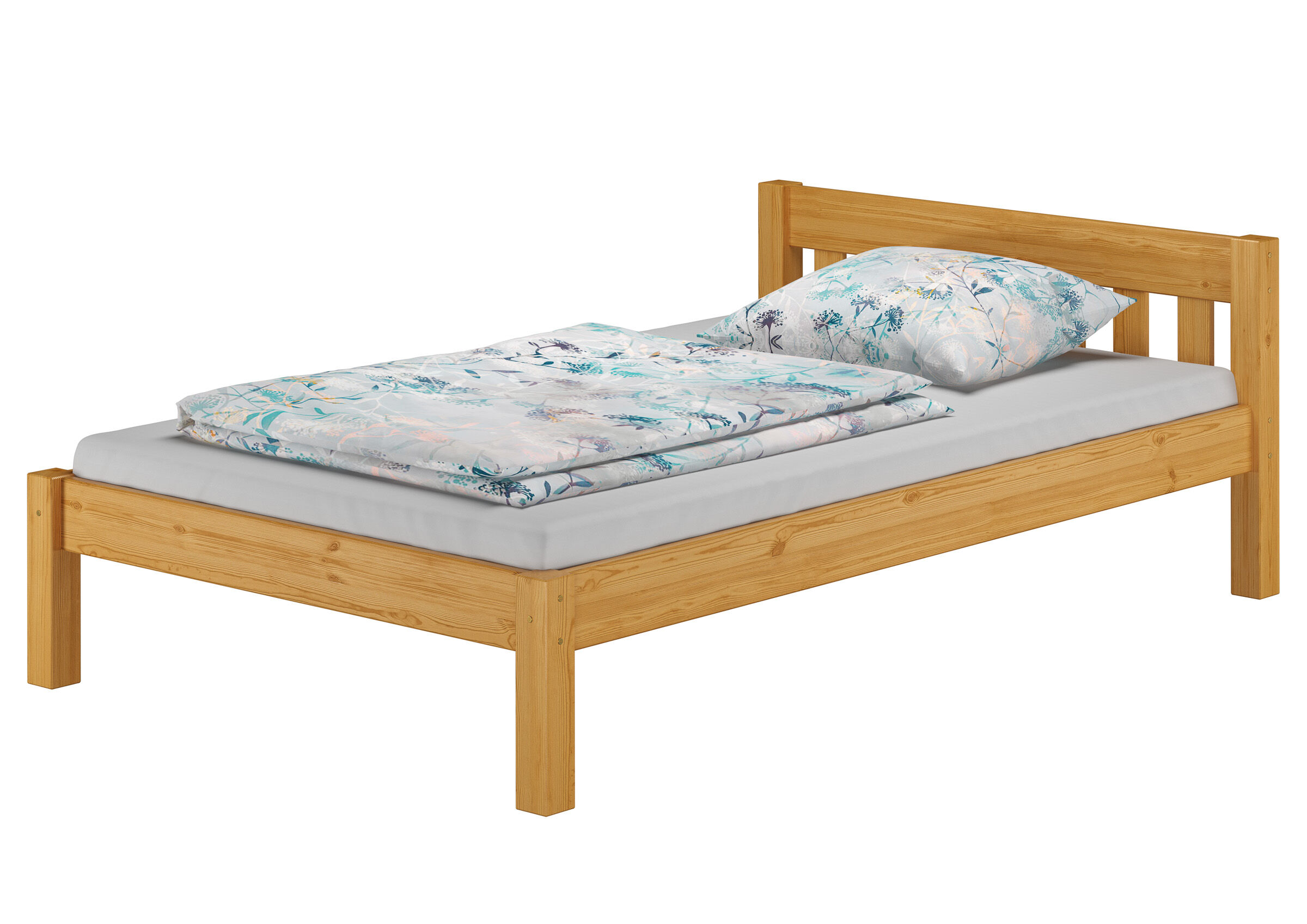 Holzbett, Kinder-/Juniorbett, Bettgestell, Pflegeleicht, Schlafset-Topper, Bettgestell 120x200 Kiefer Eicheton