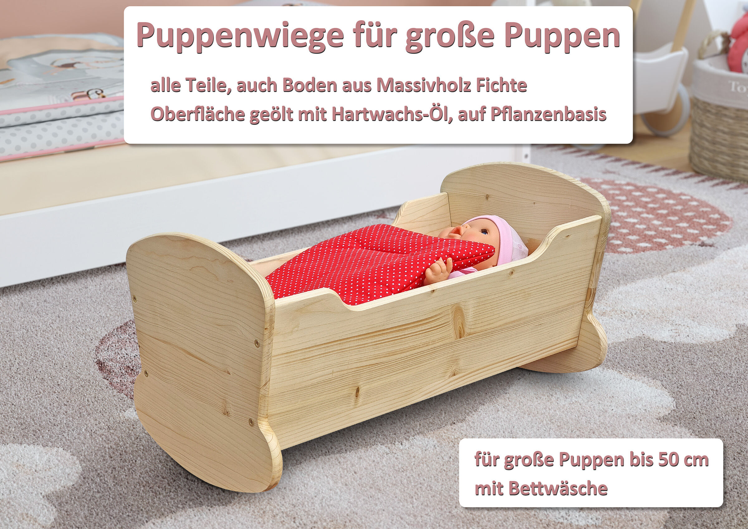 Holz Kinderbett, Röhrenkasten-Liege, Babywiege, Holzspielzeug, ody, Highlights der Holzwiege