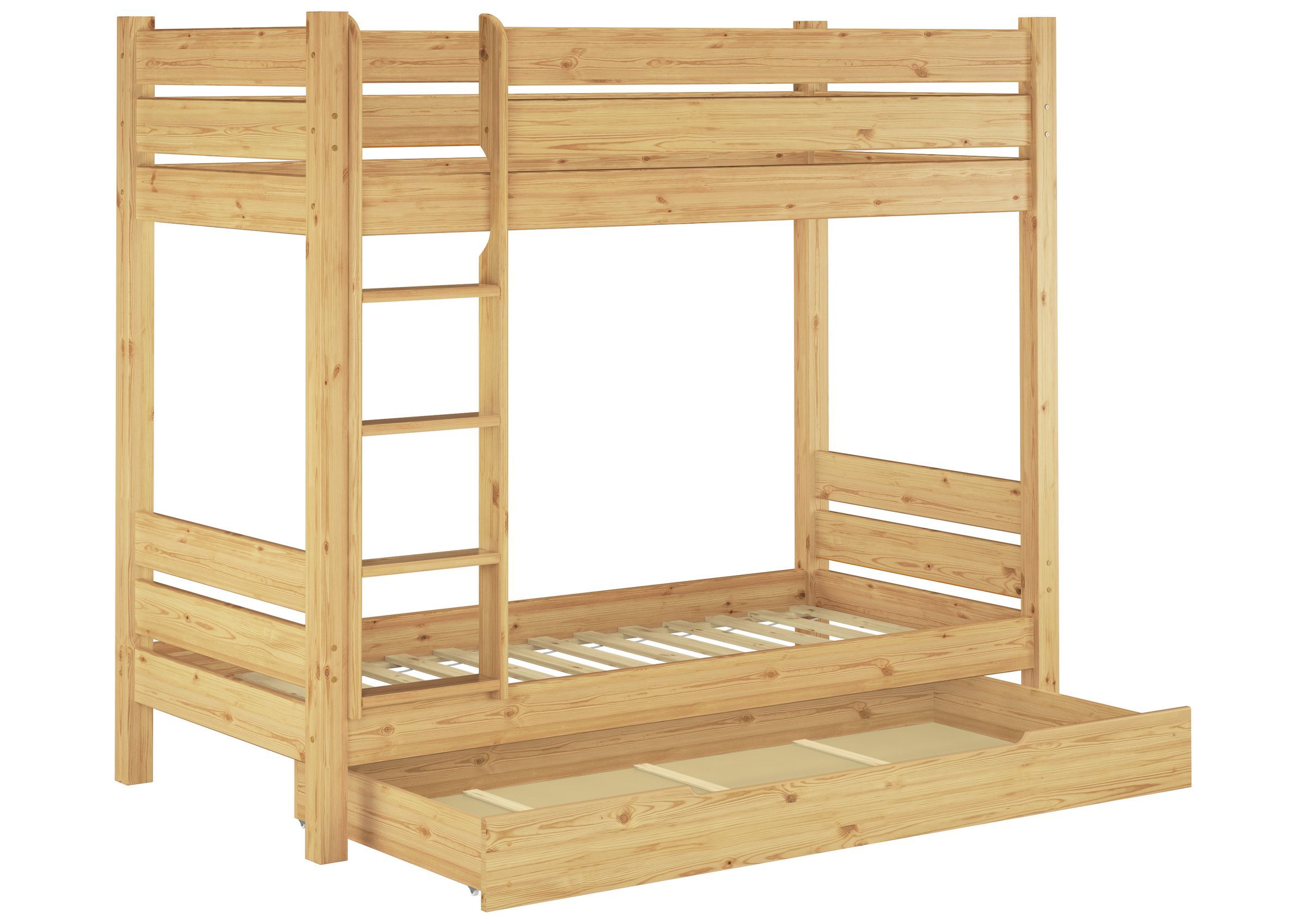 hochbett, Holzbett, Ladder, Schublade?, Etagenbett Kiefer natur mit Lattenrollrost und Bettkasten