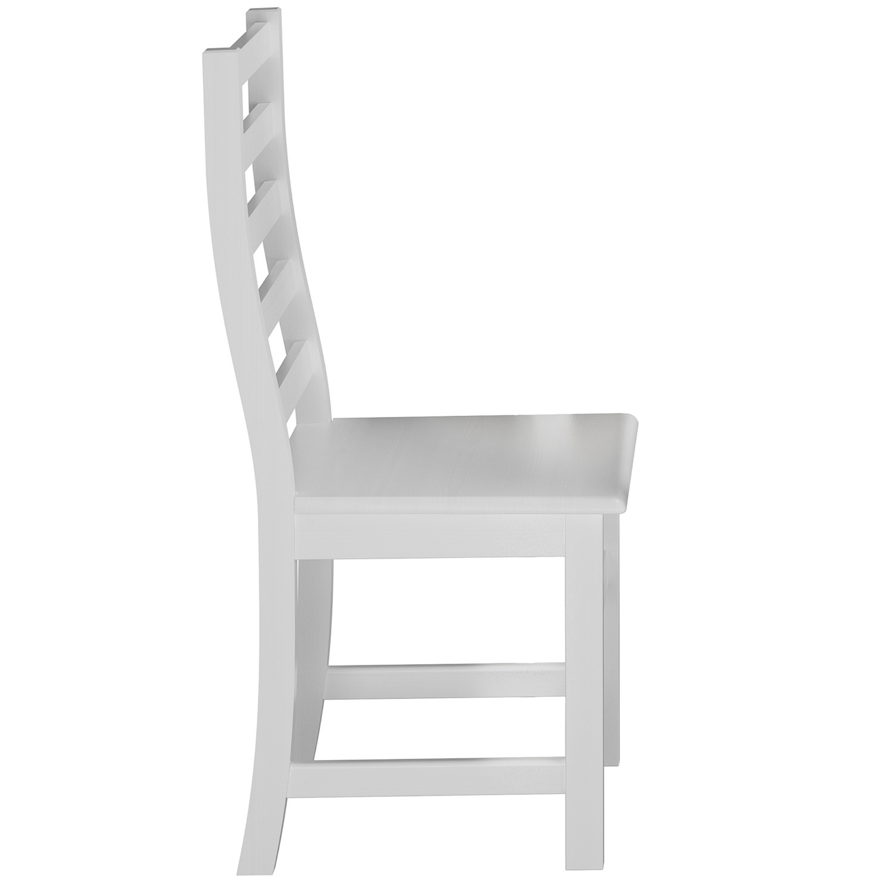 Stuhl, Holzstuhl, weiße Farbe, hoher Rückenlehnensteg, gerade Beine, Stabiler Holzstuhl aus massiver Kiefer, Modell 21, klar lackiert, modernes Design - elegant geschwungene Lehne mit Querstreben