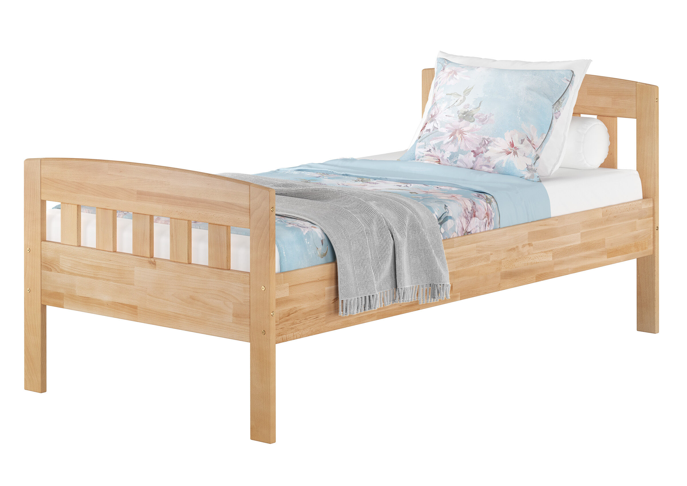 Holzbettrahmen, Einzelbett, Frühstückbett, Bettgestell, Naturholz, Buche Holzbettrahmen 90x200 mit Kopf und Fußteil