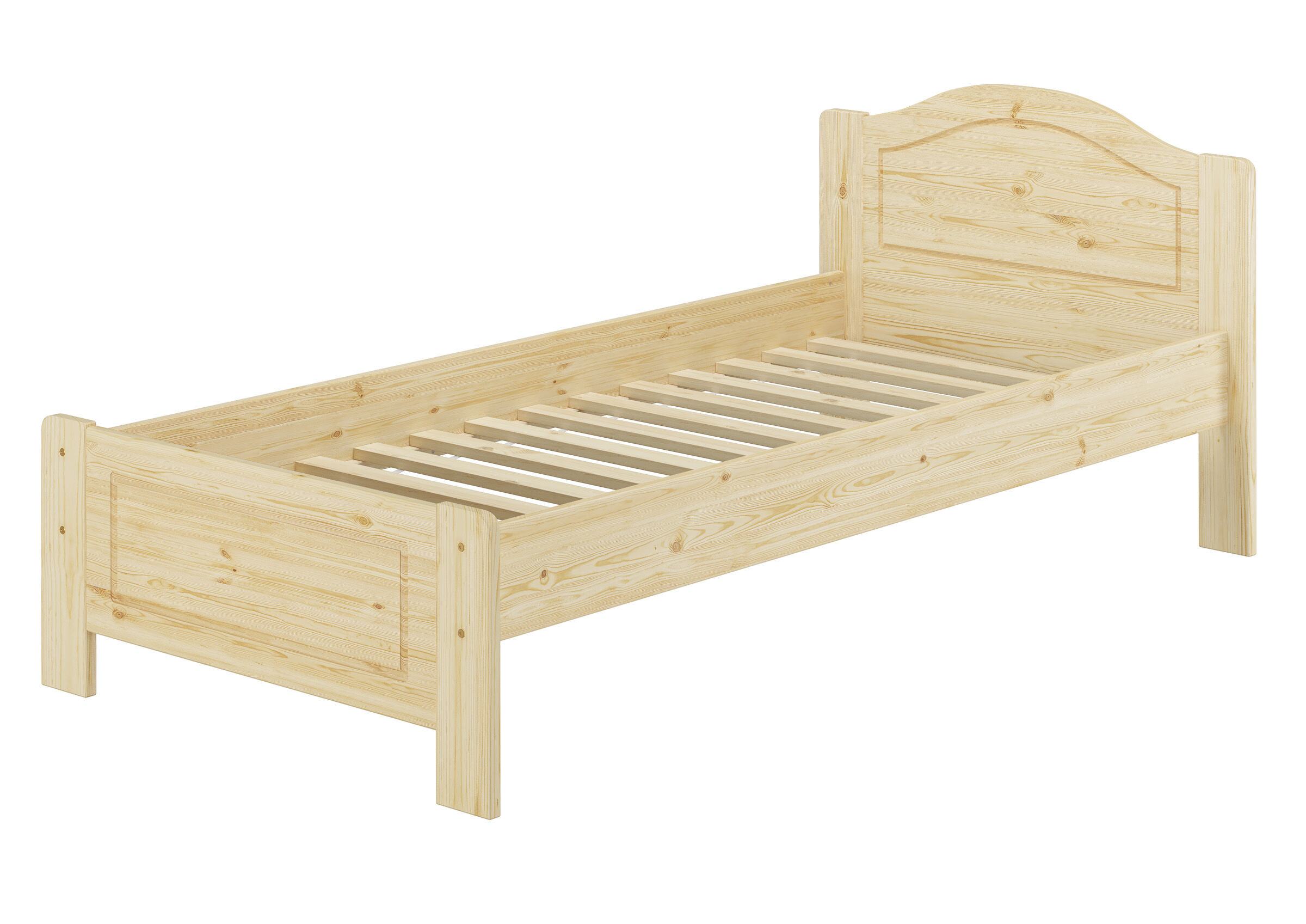 Holzbett, Einzelbett, Naturholz, Lattenrost, Kastenbett, Robuster Kiefer Bettrahmen 90x200 mit Rollrost