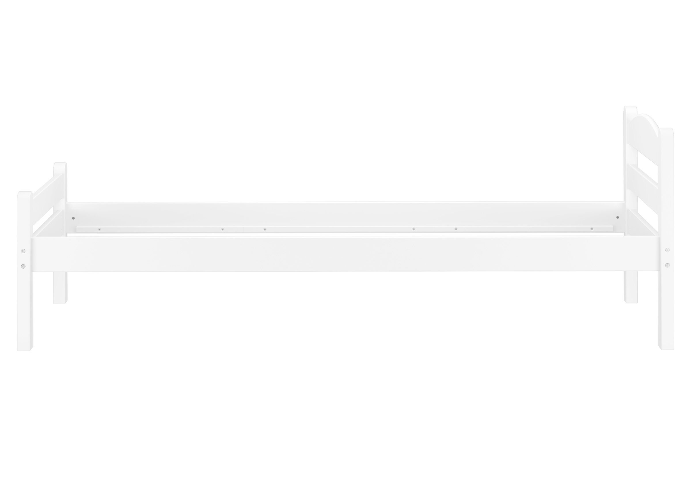 Ablage, Mobiliar, Krippe, Bett für Säuglinge, Bank, Weißes Buche Bett 90x200 aus der Seite