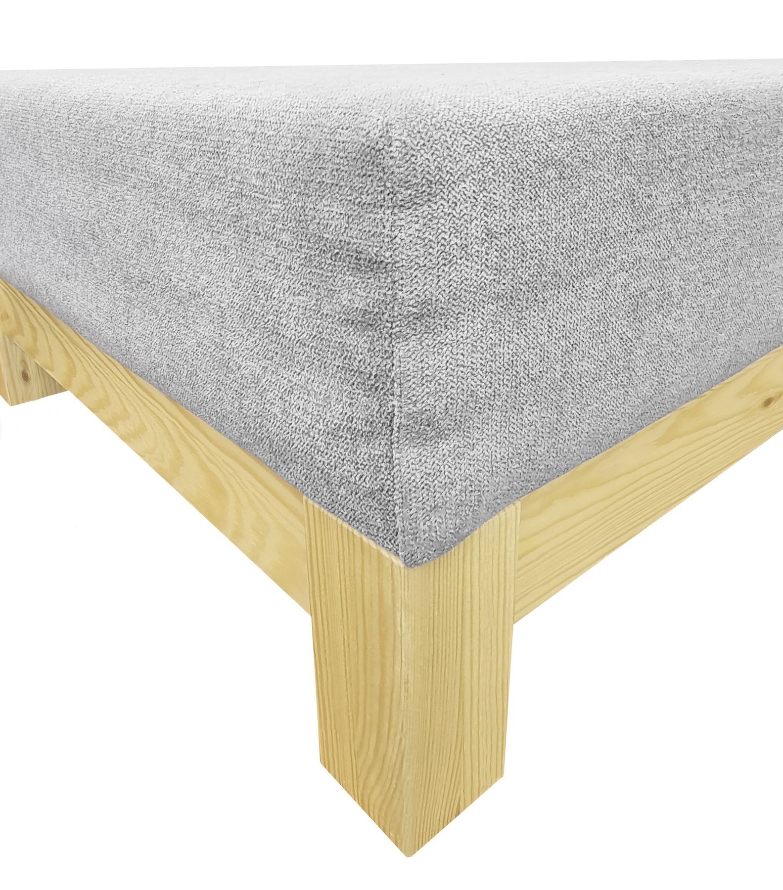 Bettgestell, Holzbeine, Grauer Bezug, Möbelbezug, Betttop, Sitzschemel-Holzhocker-50x50