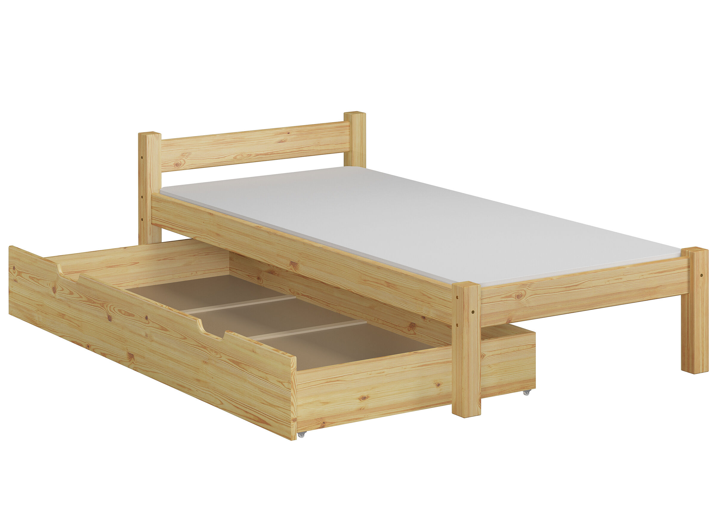 Etagenbett, Holz, Ausziehkasten, Kopf-/Fußteil, Matratze nicht enthalten, Holzbett mit Bettkasten Kiefer natur und Matratze