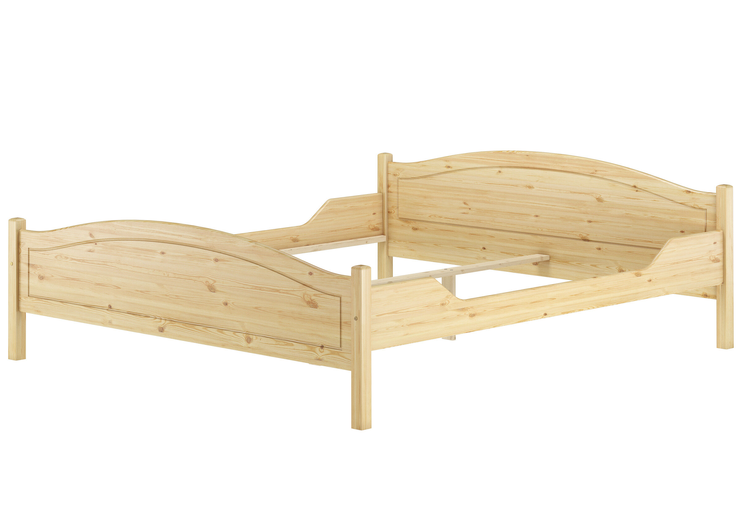 Holzbett, Kastenbett, Naturholz, Holzbettrahmen, Doppelbett, Bettrahmen Kiefer natur mit Mittelsteg
