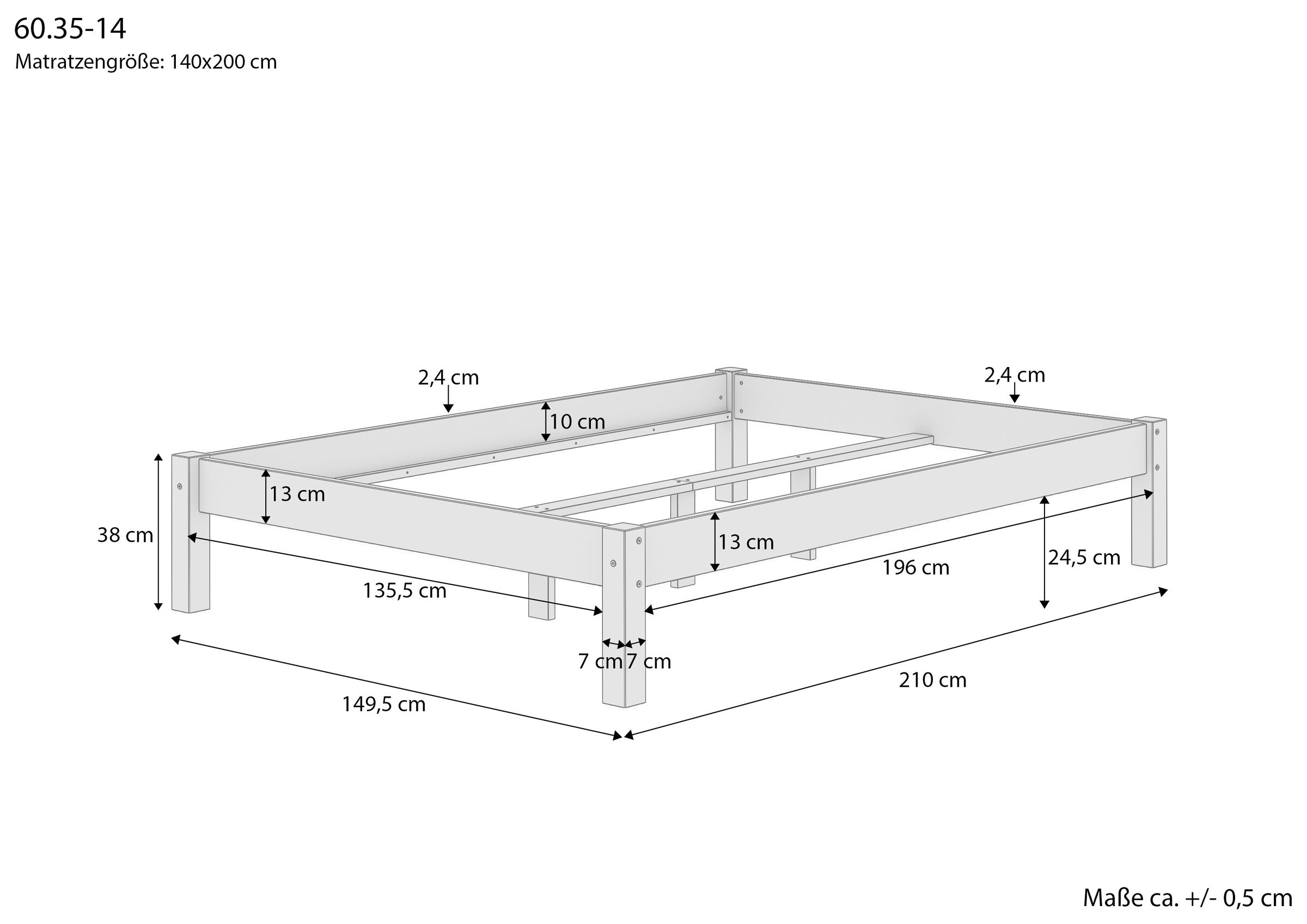 bettgestell, Holzrahmen, Doppelbettgestell, Matratzenmaß 140x200, Bodenhöhe, Maße des weißen Doppelbettes 140x200