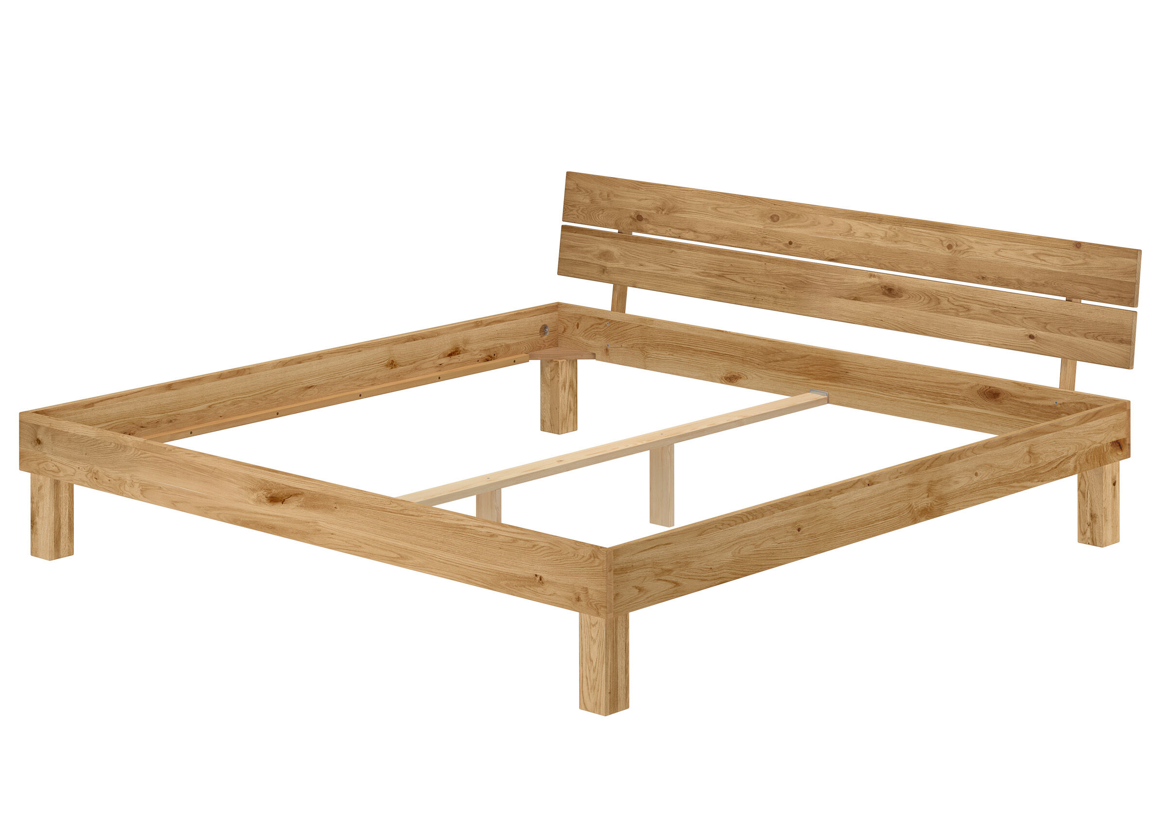holzbettrahmen, holzbettenrahmen, bettgestell, naturalholz, rahmenkonstruktion, Zeitloses Echtholzbett 200x200 mit Kopflehne