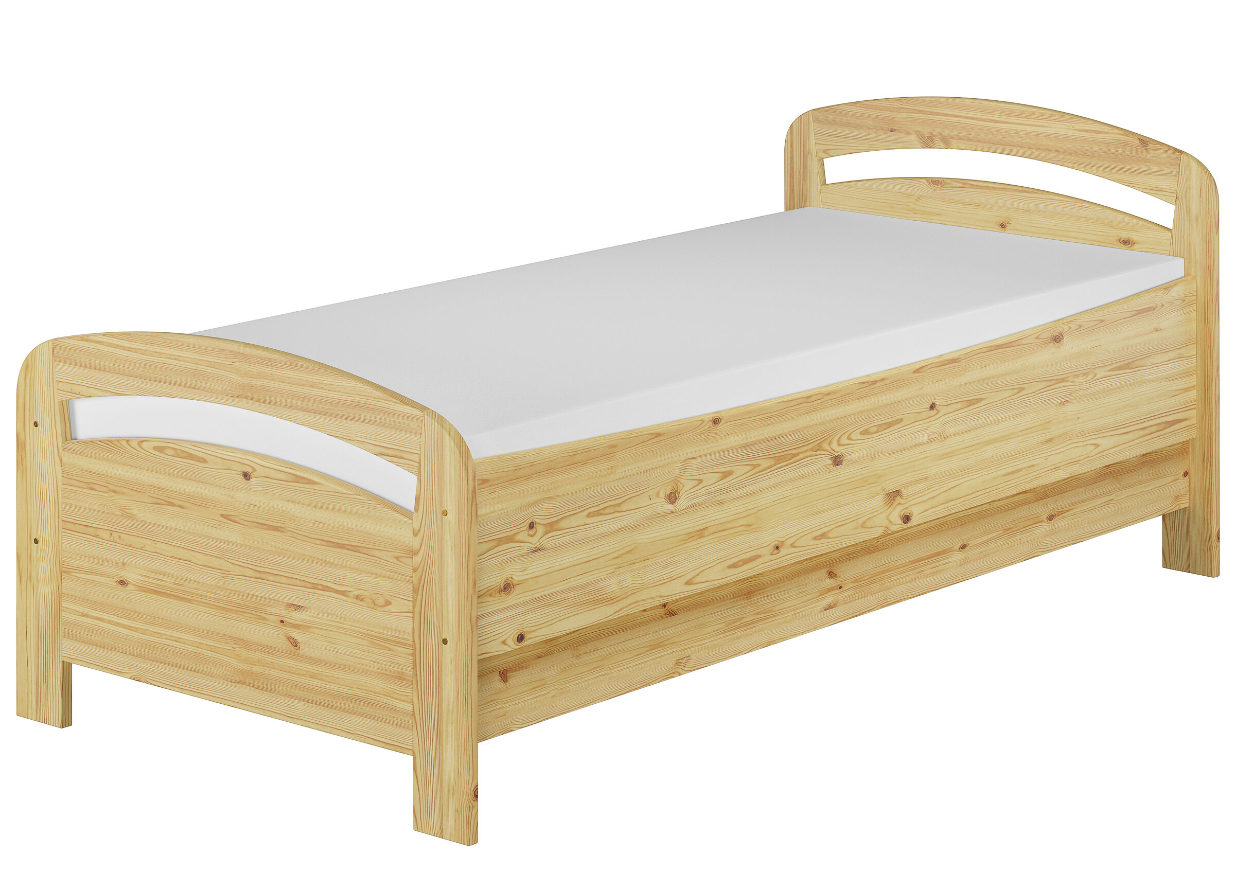 holzbett, eckiger kopfteil, einbettbett, massivholz, holzoptik, massivholzbett