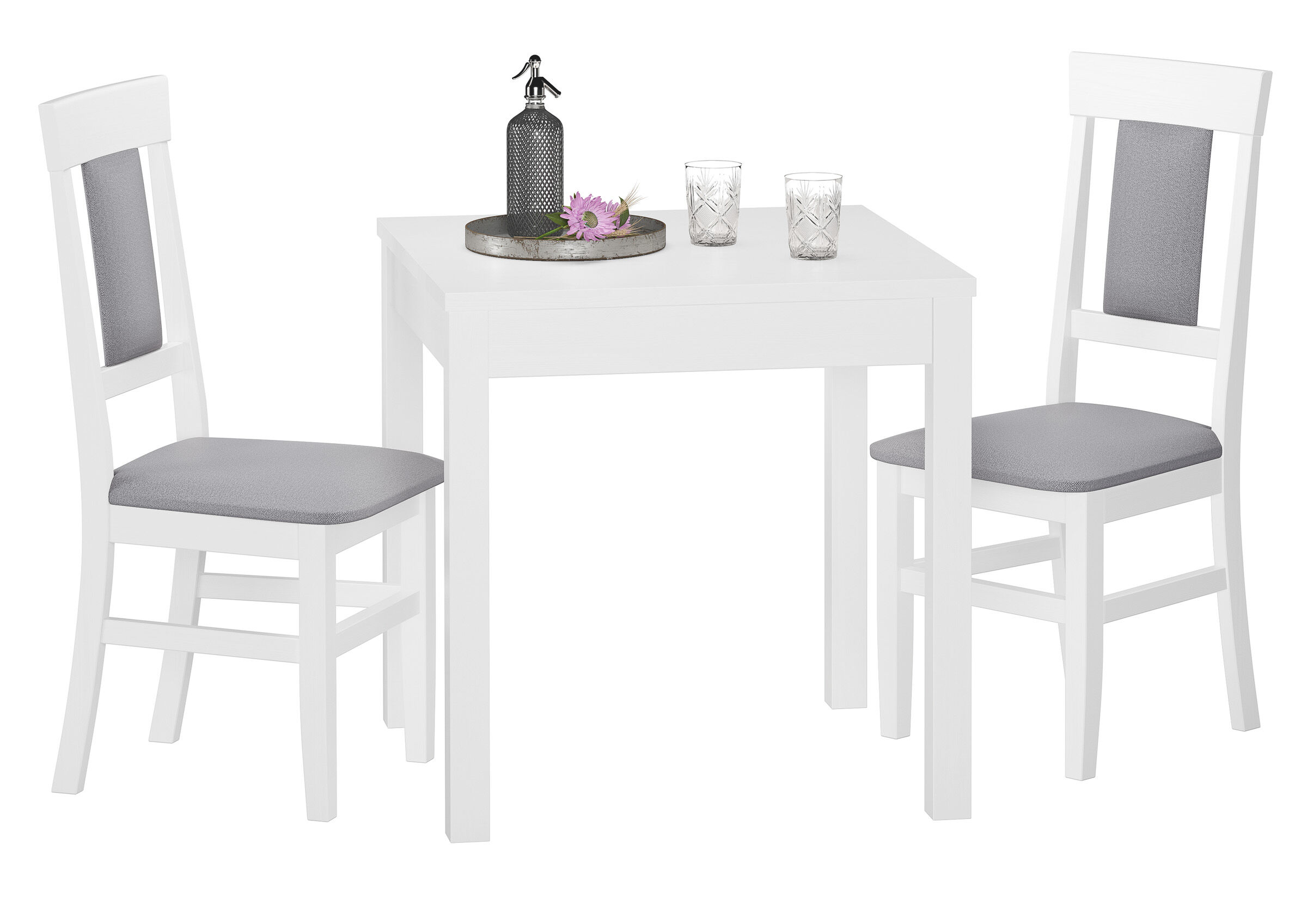 Esstisch, Wohnzimmertisch, weiße Möbel, Holztisch, Stuhlset grau, Tisch mit Stühle