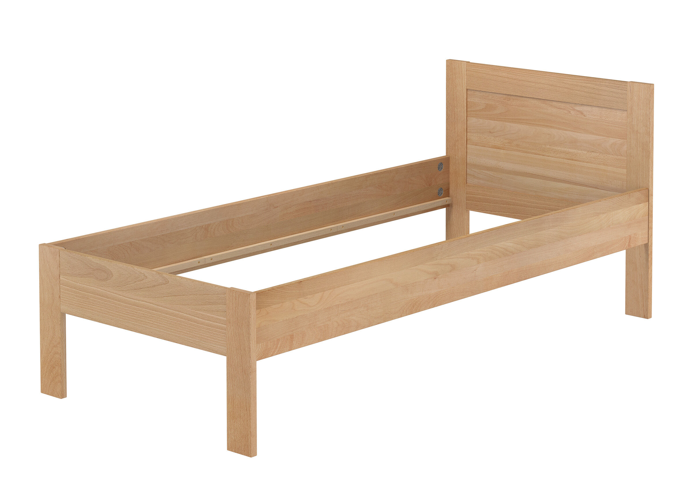 Holz, Einzelbett, Holzrahmen, Kopfteil, Naturholz, Bettgestell Buche massiv 100x200