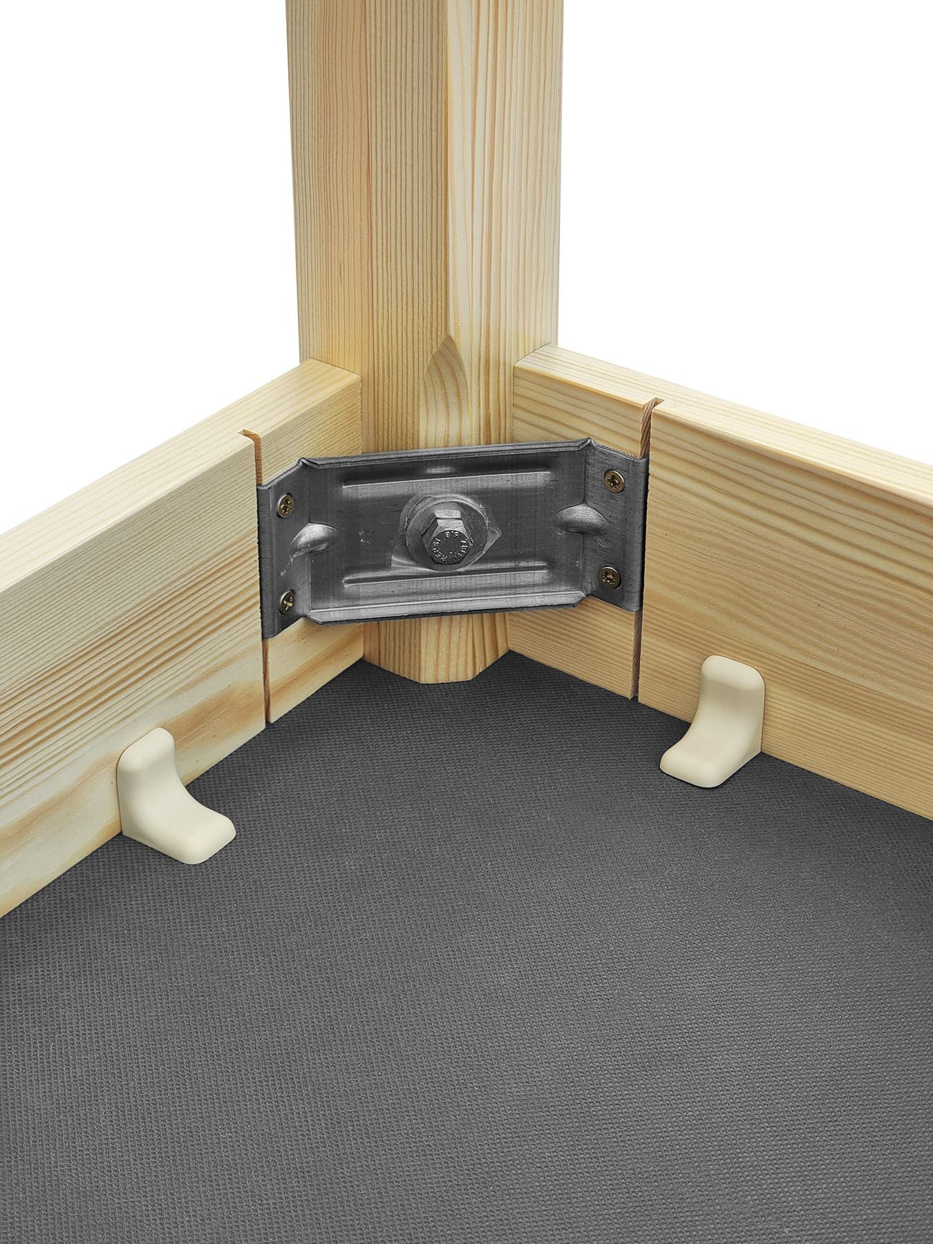 winkelkonstruktion, holzwerk, verankerung, metallbefestigung, bodenmatte, Detail Bilder Bank mit Polster grau