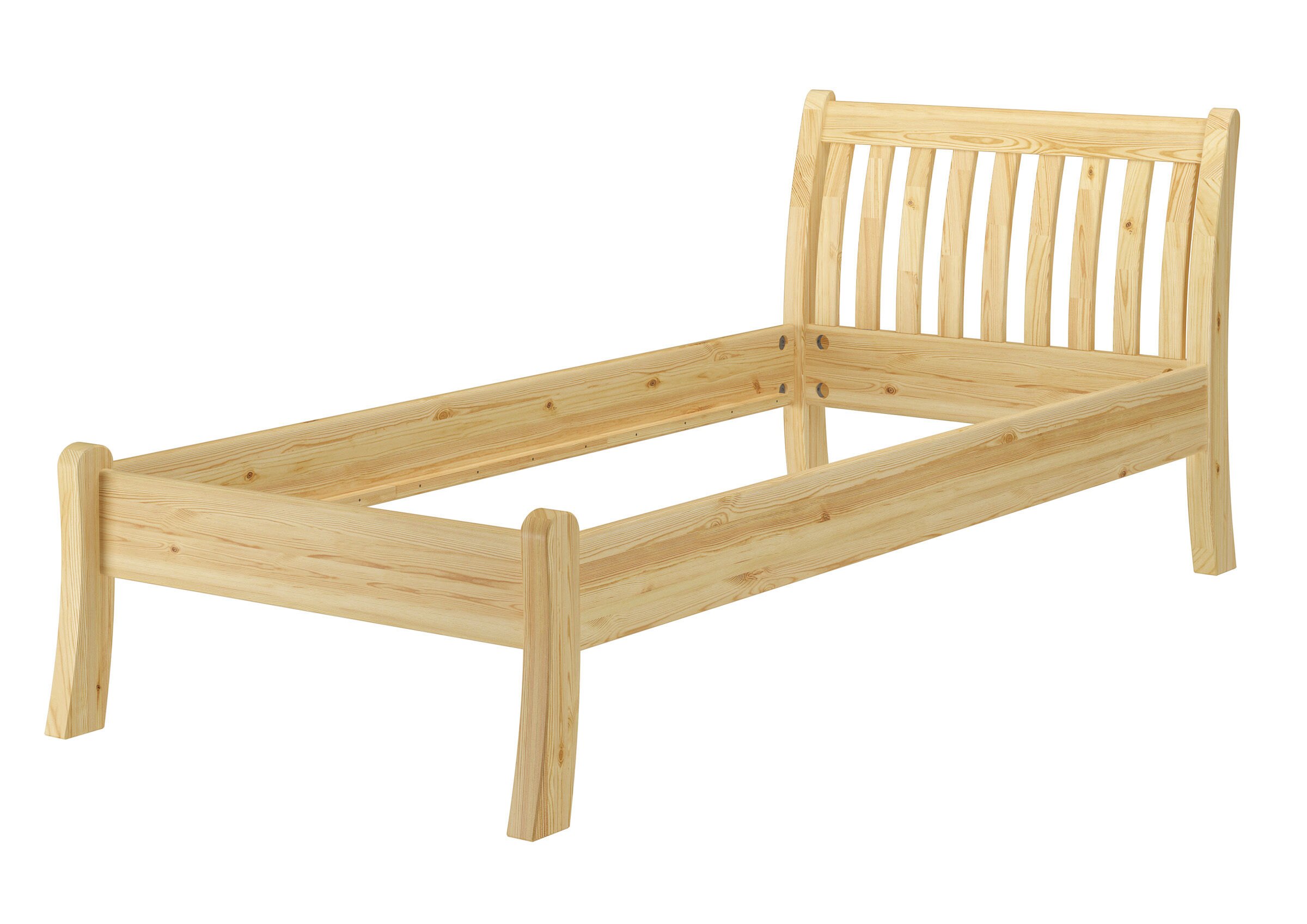 Holzbett, Einzelbett, Rückwand mit Latten, Naturholz, Holzlattenbettrahmen, Modernes Kiefer Bett natur ohne Zubehör
